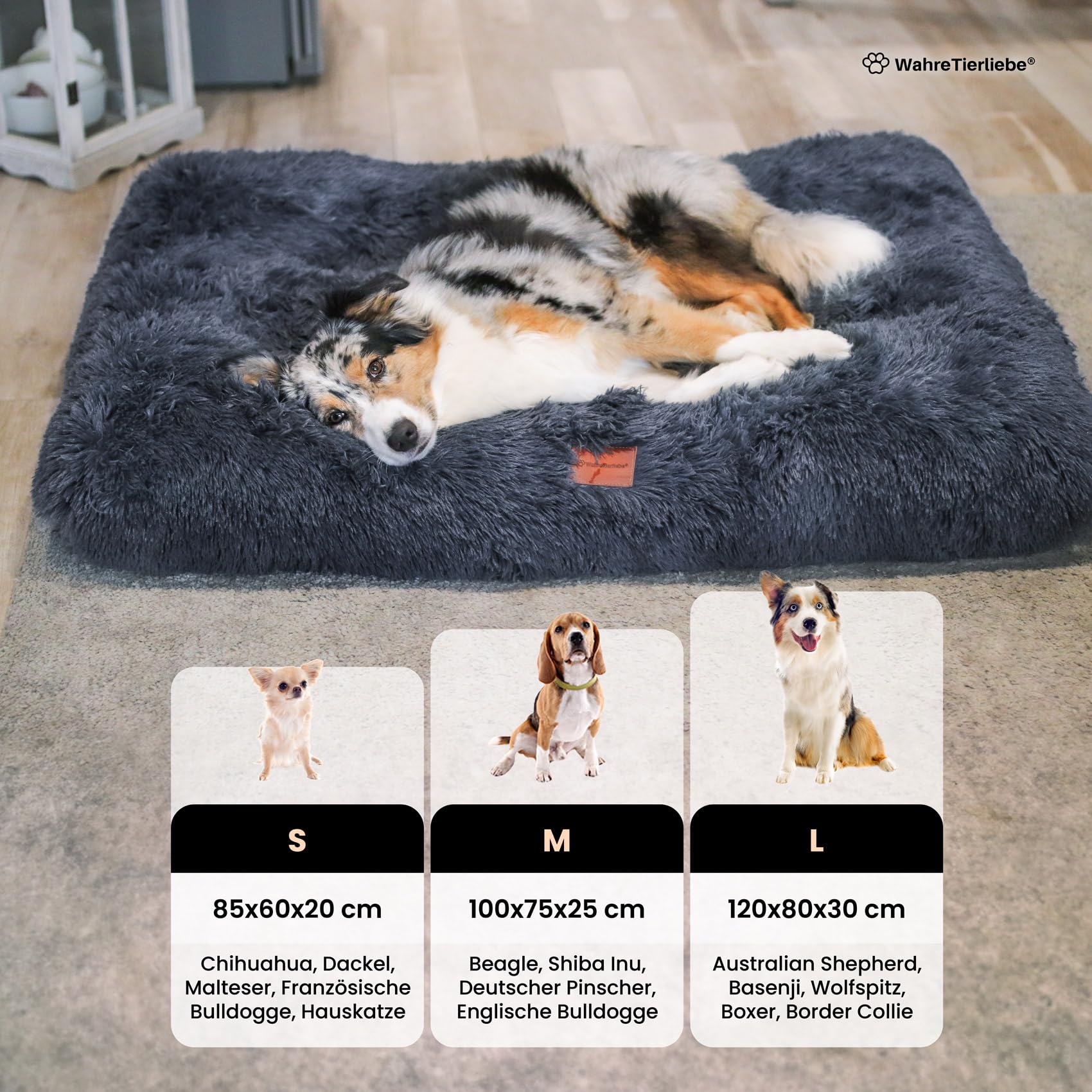Wahre Tierliebe Premium Hundekissen Fluffy - Weiche Schlafstätte für deinen Vierbeiner - Leicht zu reinigen - Perfekt für Zuhause und unterwegs, hundebett, hundematte, hundebett waschbar