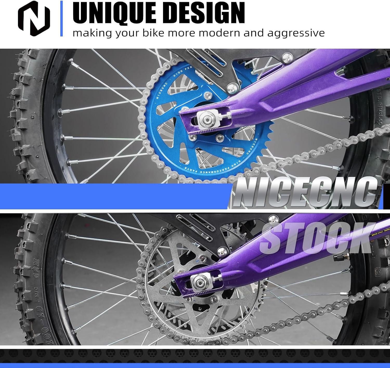 NICECNC Blue Rear Wheel Hub Bearing Tube Spacer + 48T Rear Sprocket, See Fitment