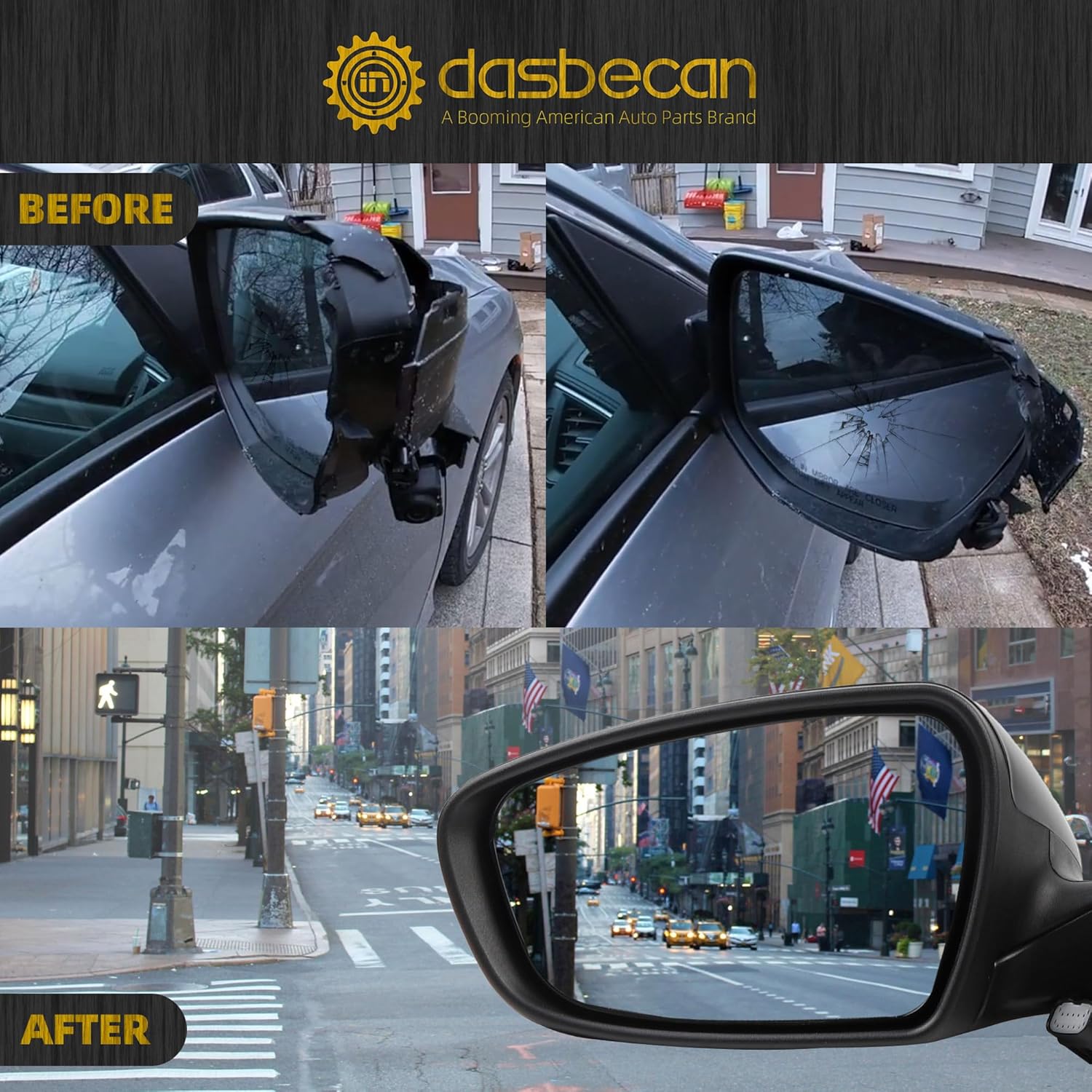 Dasbecan Left Driver Side Mirror Compatible With 2013 2014 2015 Kia Forte Rear view Mirror Black With Manual Folding,Heated,Power Glass Replace# 87610A7200(5 Pins)