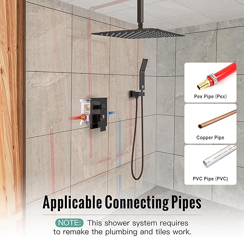 Miniatura 3 de SR SUN RISE Juego completo de grifos de ducha de bronce aceitado de 16 pulgadas, sistema de ducha para baño, cabezal montado en el techo (contiene