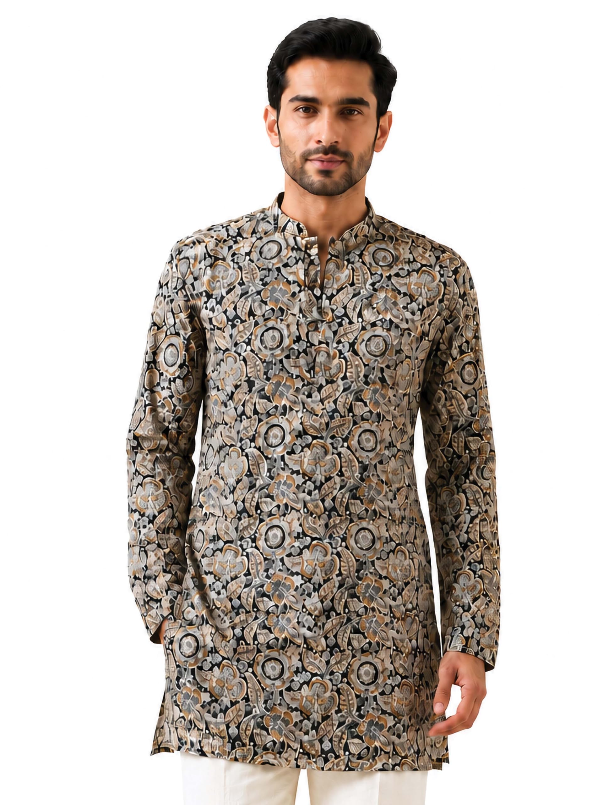 vastramay Men Printed Cotton Mandarin Collar Kurta Casual & Festive Mid-Length Kurta-picture-32