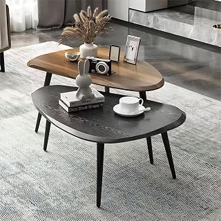 2 Sets of Small Coffee Table, Simple Modern Home Combination Small Table Hotel Creative Sofa Side Table,Triangle Tabletop,Easy Assembly(Walnut+Black)