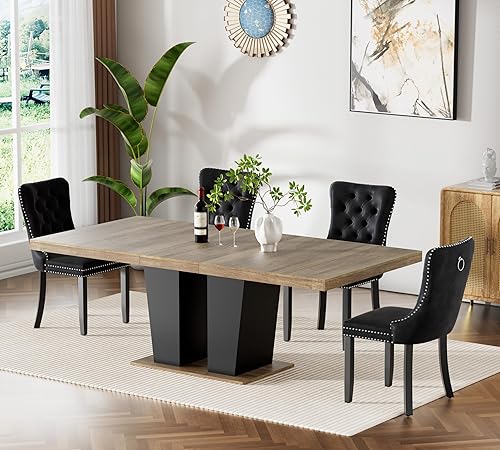 Miniatura 37 de SSLine Juego de mesas de comedor extensibles de 94.5 pulgadas para 6 personas, juego de mesa de comedor de 7 piezas, modernas mesas de cocina Blanco