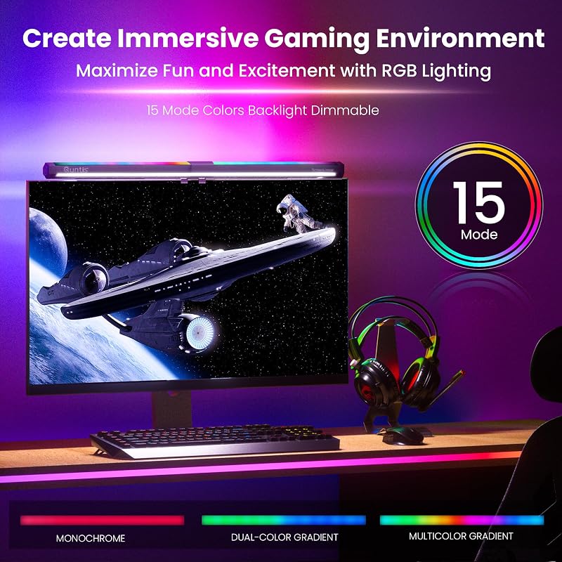 Lampă monitor LED Quntis 51 cm, RGB, USB, iluminare gaming, 15 culori