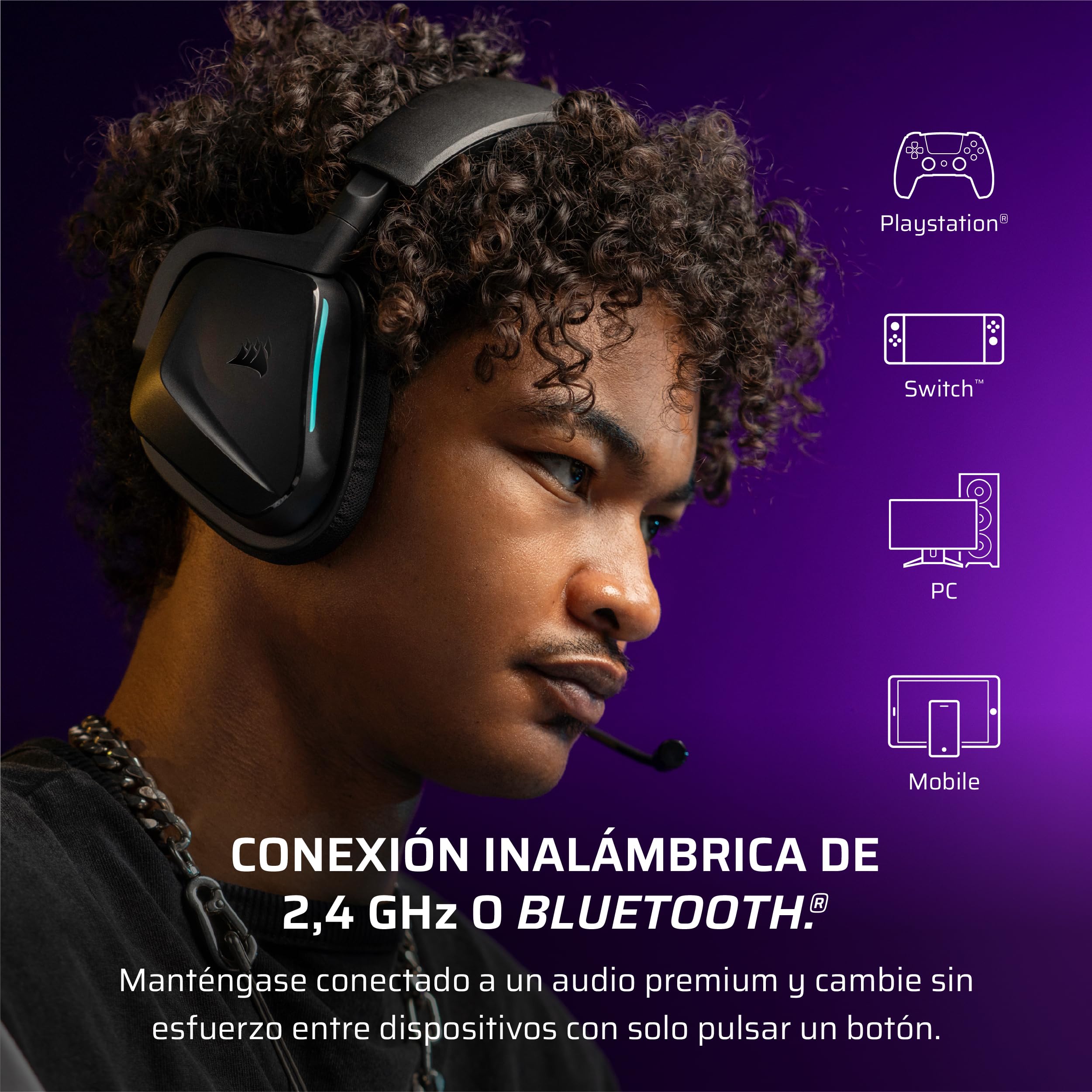 Corsair Void v2 Auriculares Inalámbricos para Juegos – Carbono | Bluetooth, Dolby Atmos, Batería de 70 Horas, Inalámbrica de Doble Banda, Carga Rápida - PC, PS5, PS4, Switch y Móvil