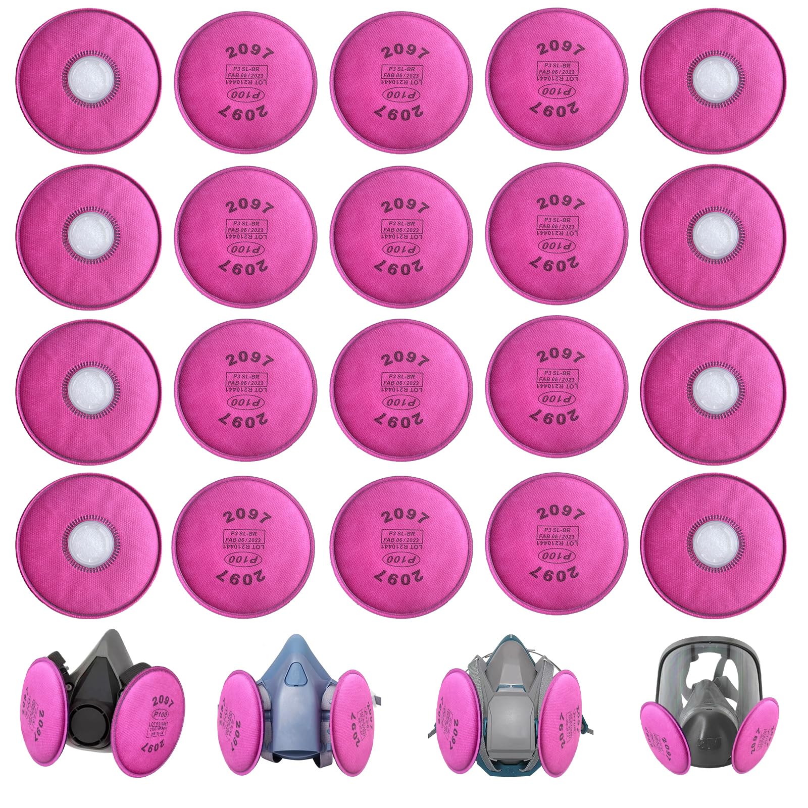 20PCS(10pack)2097 P100 Particulate Filter Compatible with 2097,Installed on P100 Filter Retainer Replacement for 6000 6200 6800 7000 FF-4 for Sanding Welding Painting