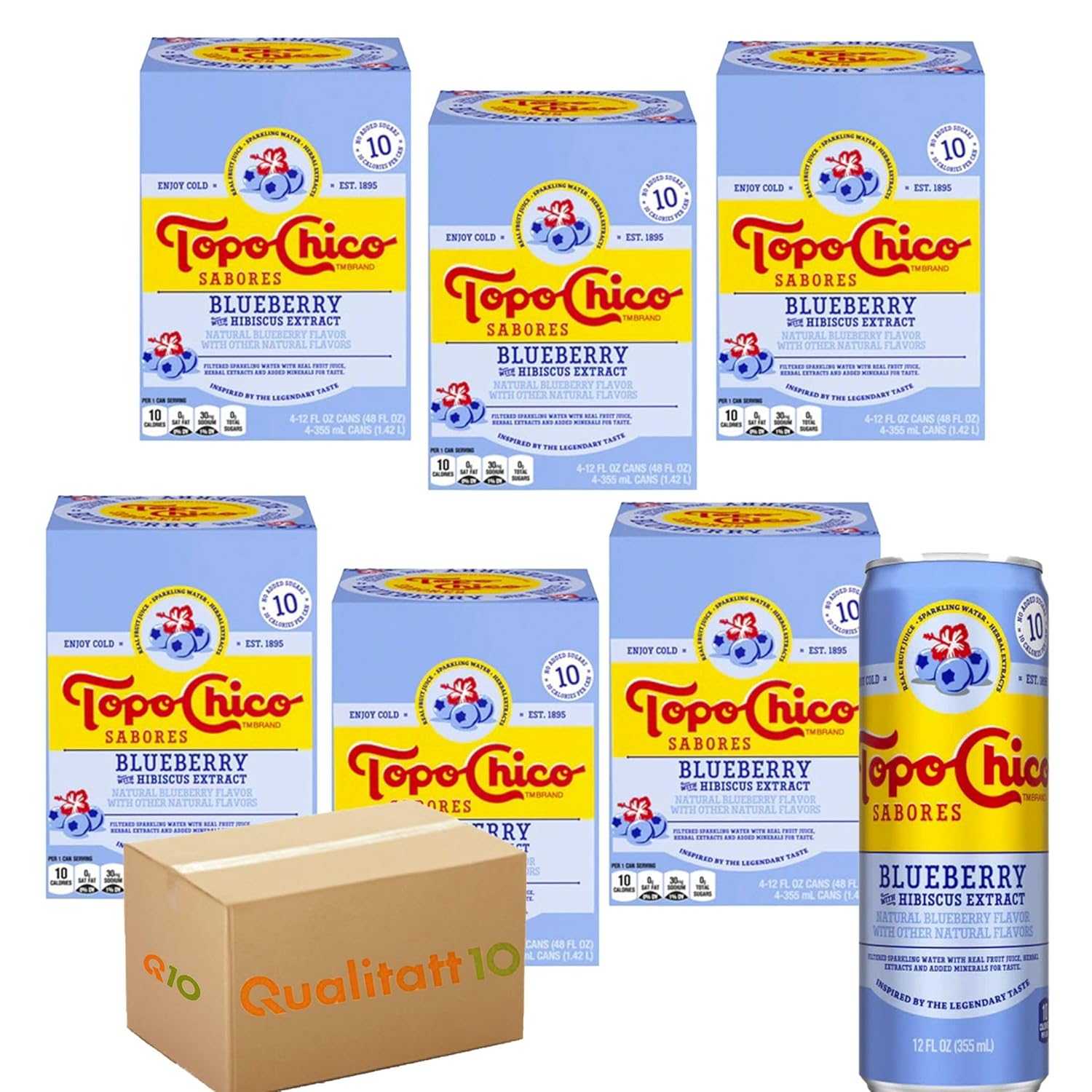 Geakv Topo Chico Sabores Box 24 Pack of Blueberry with Hibiscus 12 fl oz Each Can QUALITATT 10