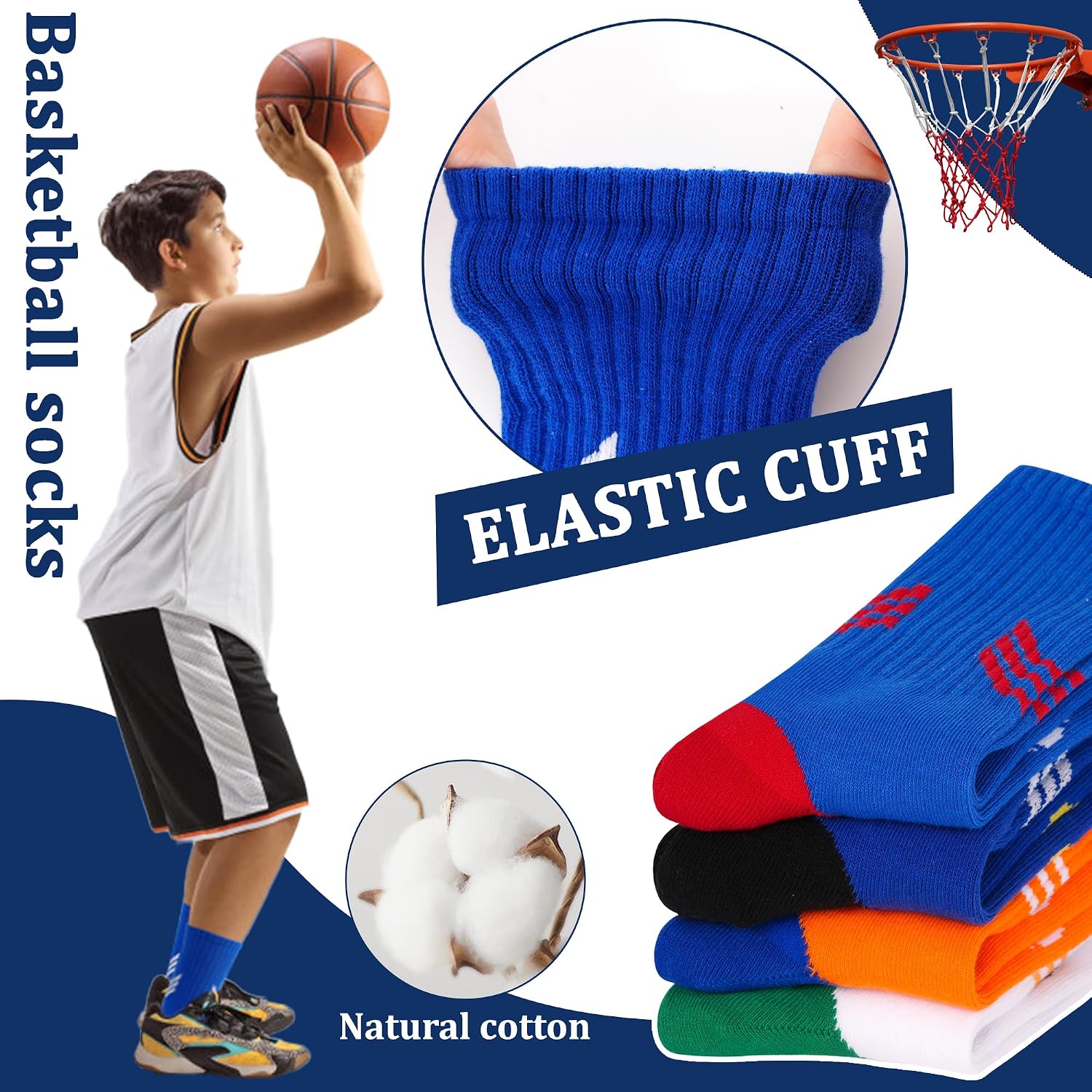 Tphon Kids Boys Socks Athletic Basketball Cushioned Sports Running Training Sock Youth Crew Cotton Breathable Socks 4 Pairs