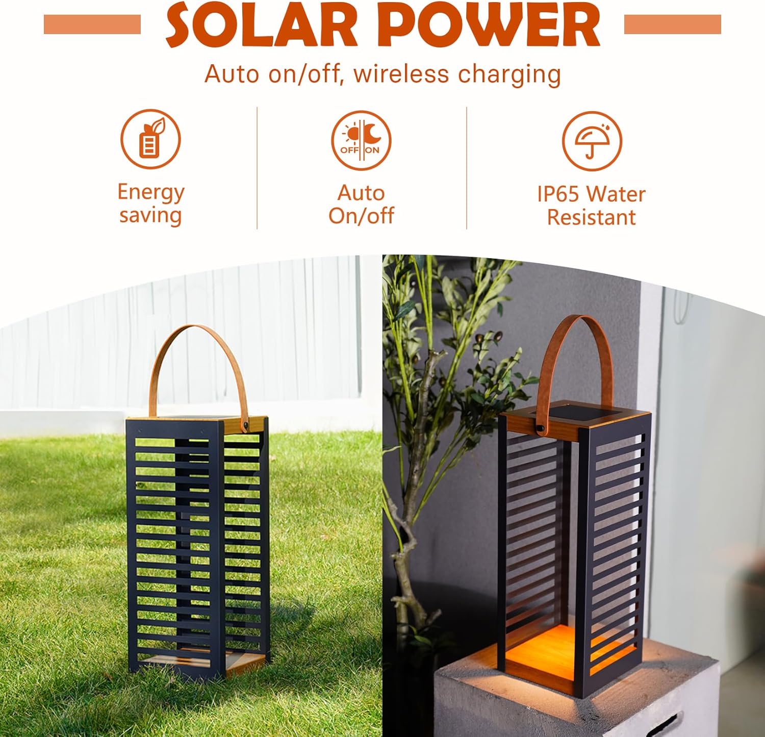 Solar Yard Outdoor Floor Lamp Solar Powered Light, Patio Waterproof Metal Solar Lantern with Handle, Plant Decor for Patio, Yard, Porch, Large