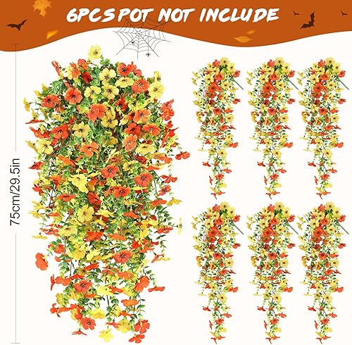 Miniatura 4 de 6 paquetes de flores artificiales de otoño para exteriores, plantas falsas, jardín, hogar, decoración de otoño, resistentes a los rayos UV, flores