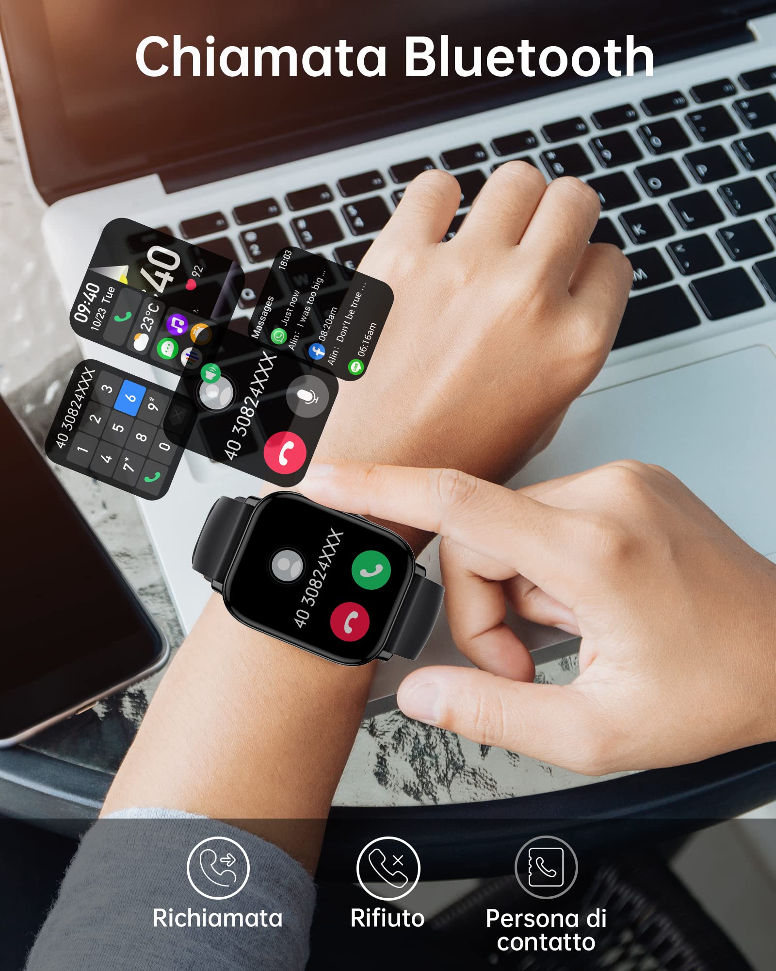 LLKBOHA Smartwatch-Uomo-Donna - 1,85'' Schermo Orologio Smartwatch con Chiamata Bluetooth,Contapassi, Cardiofrequenzimetro, 111+ Modalità Sport, Orologio Fitness per Android iOS