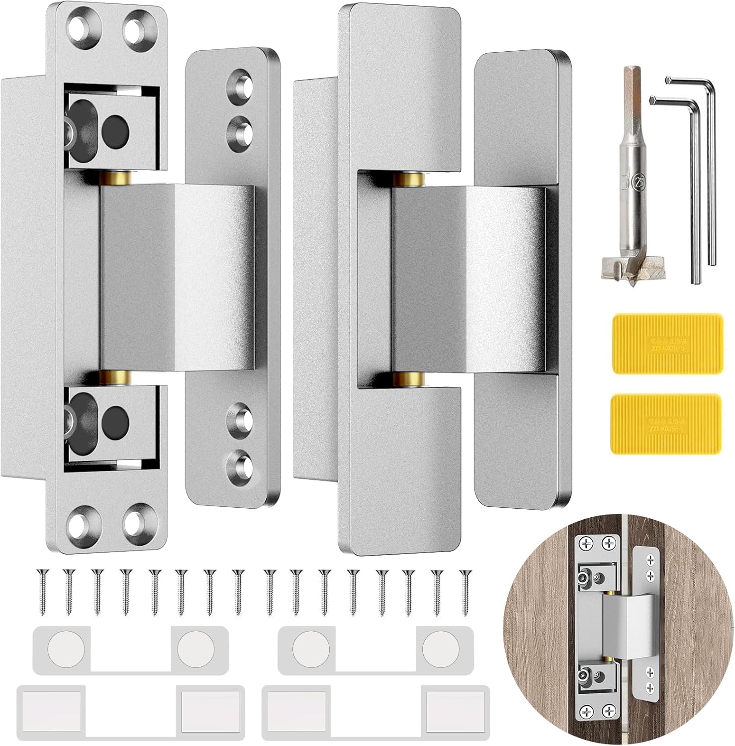4.5" Hidden Door Hinge/Concealed Hinges,Invisible Hinges,Invisible Door Silent Door Hinge 110 Degree Swing Hinge 2-Way Adjustable Butt Hinge 4.5 x 2 x 1 (2, Black)