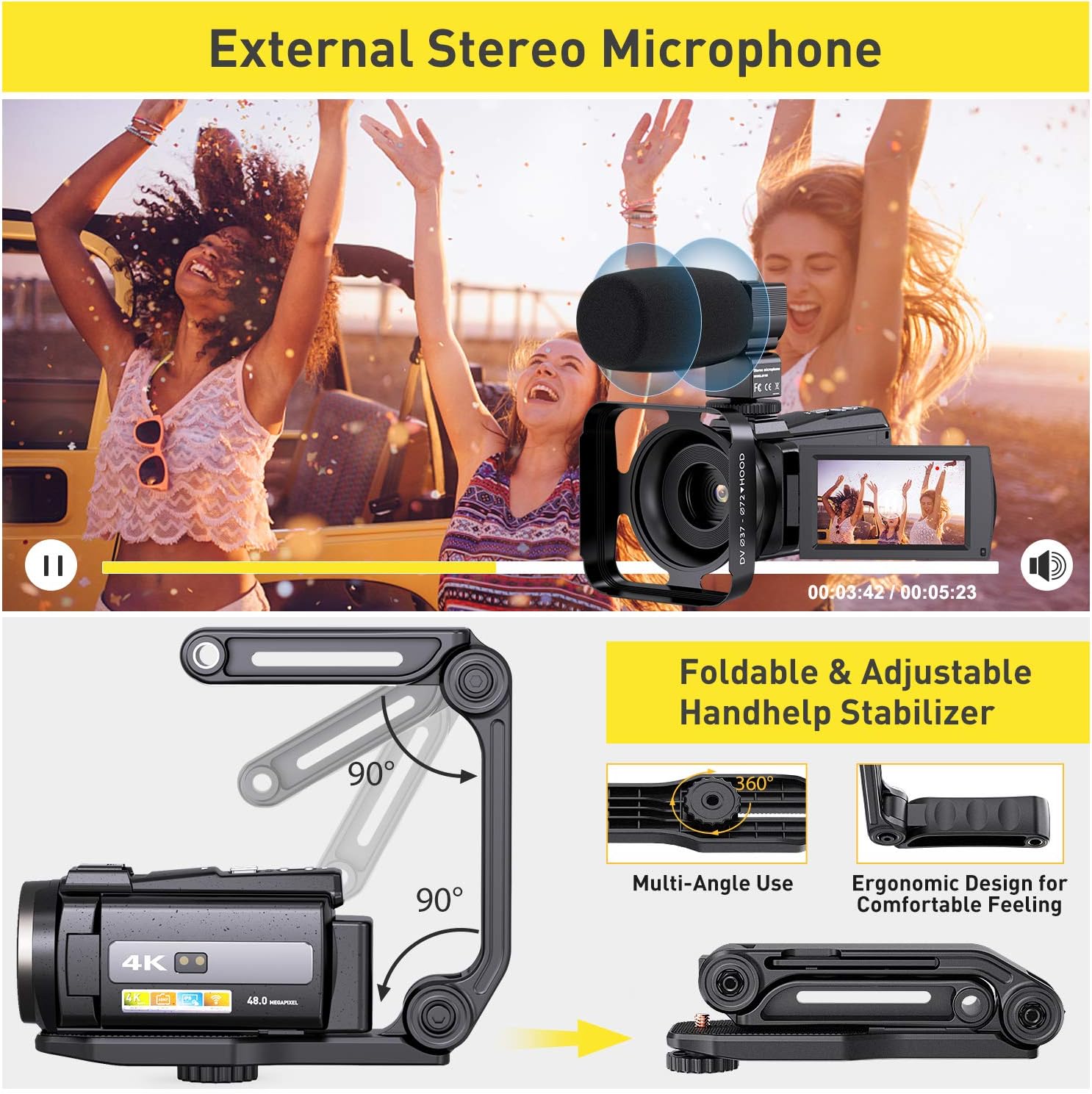 Best Review 4K Video Camera WiFi Camcorder, Vlogging Camera 48MP 60FPS IR Night Vision IPS Touch Screen for YouTube, Digital Camera with 16X Digital Zoom, Microphone, Stabilizer, 2.4G Remote Control, 2 Batteries