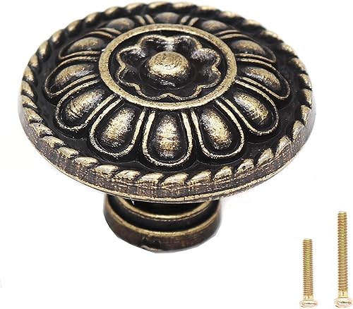 binifiMux Paquete de 8 pomos redondos tradicionales de 1.2 pulgadas de ancho para cajones de gabinete, color negro, latón antiguo, manijas colgantes