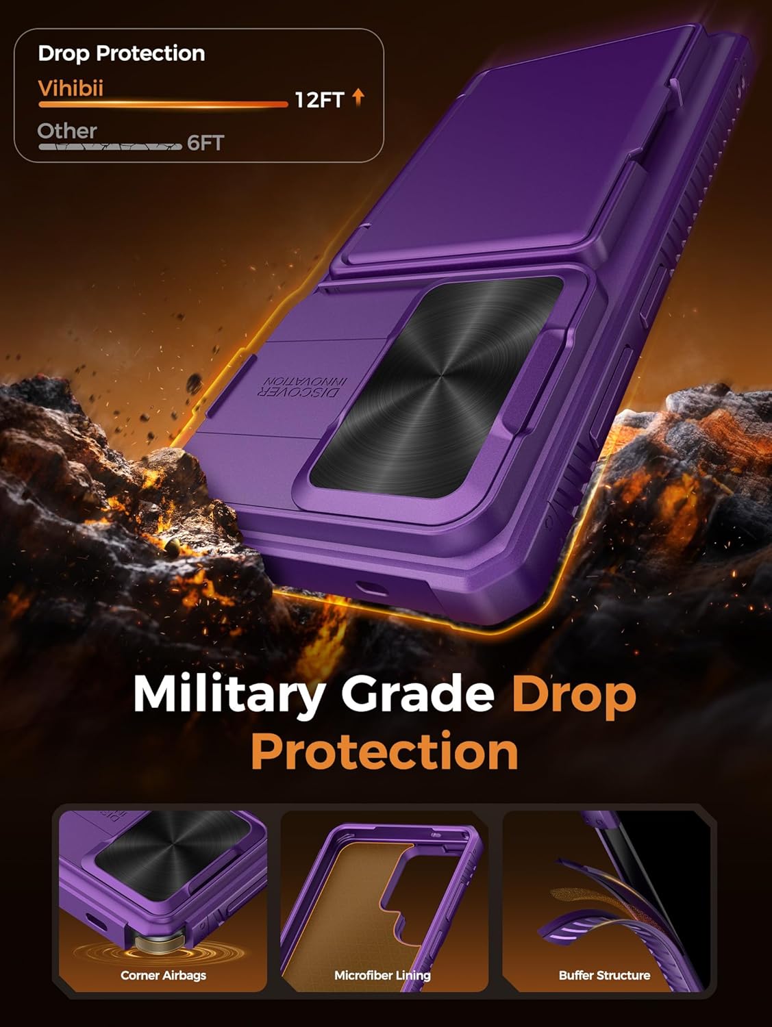 Vihibii for Samsung Galaxy S26 Ultra Case with 2X Tempered Glass Screen Protector & Card Holder (4 Cards) [RFID Blocking] & Slide Camera Cover, Heavy Duty Wallet Case for S26 Ultra 6.9", Dark Purple