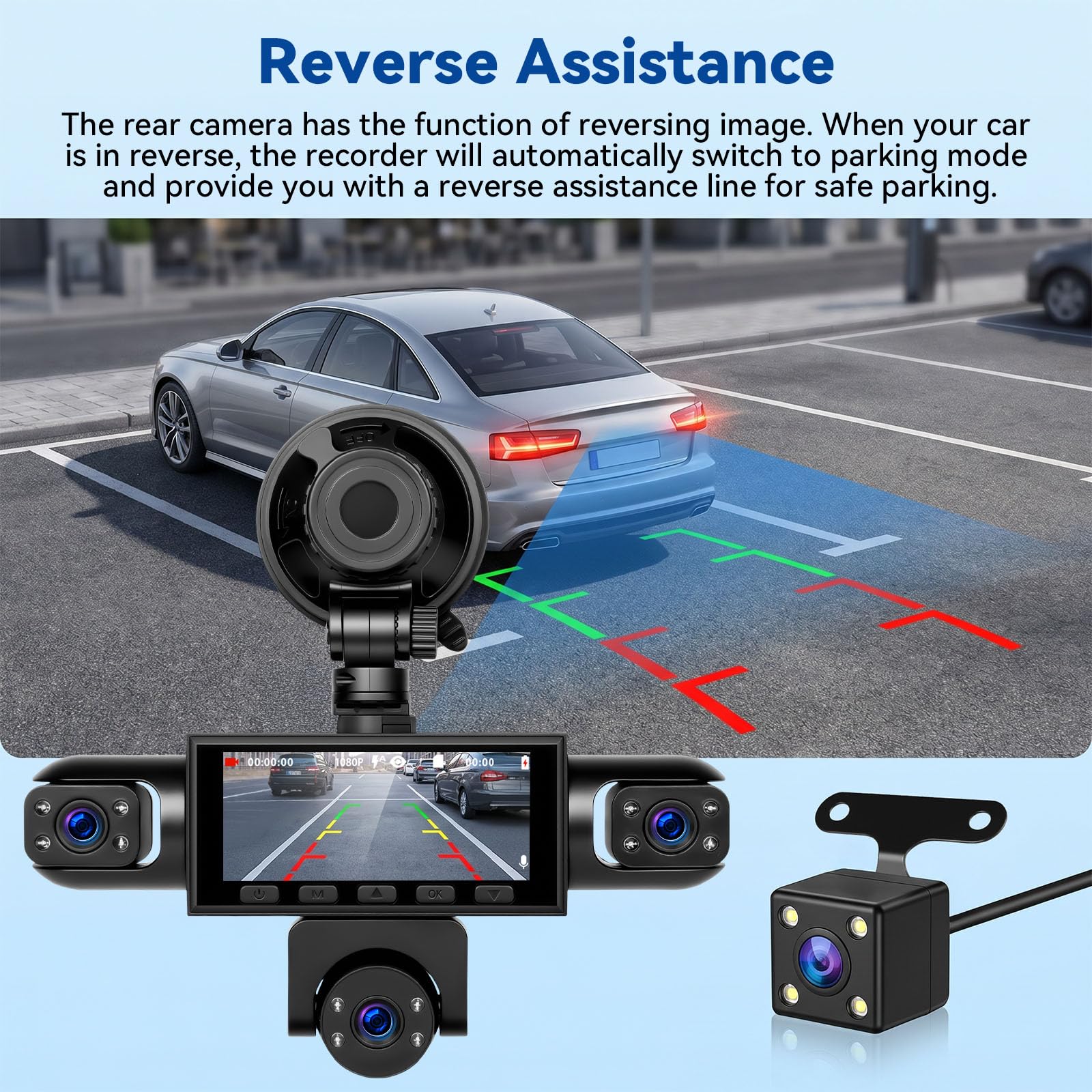 SIXTOP Dashcam con Display IPS da 3,16", 5 Telecamere, 1080P Full HD, Visione Notturna, 360°, Grandangolo 150°, Registrazione in Loop