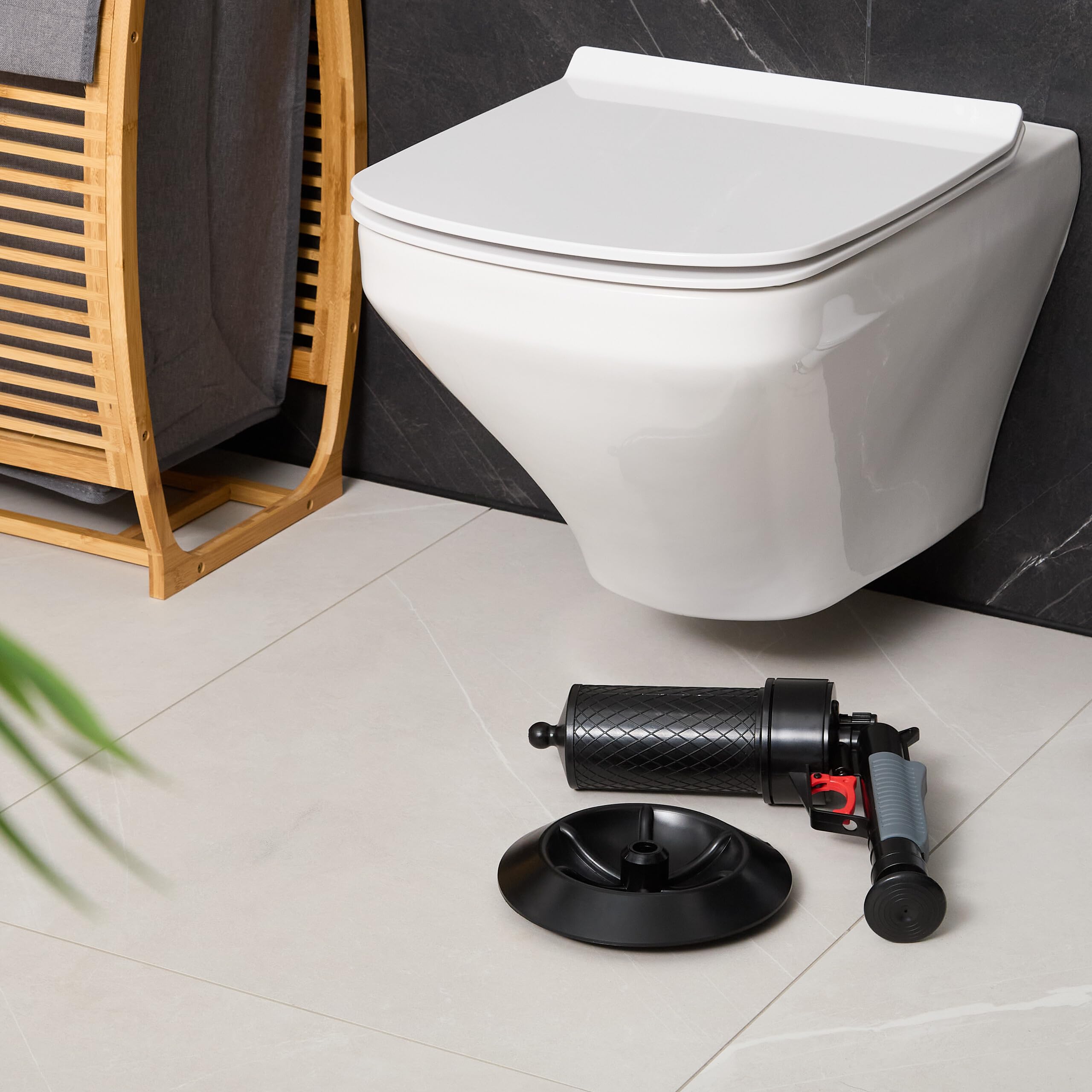 Relaxdays Pistolet déboucheur à air comprimé, 4 Embouts, pour Douche, Toilette, évier, etc., débouche canalisation, Noir