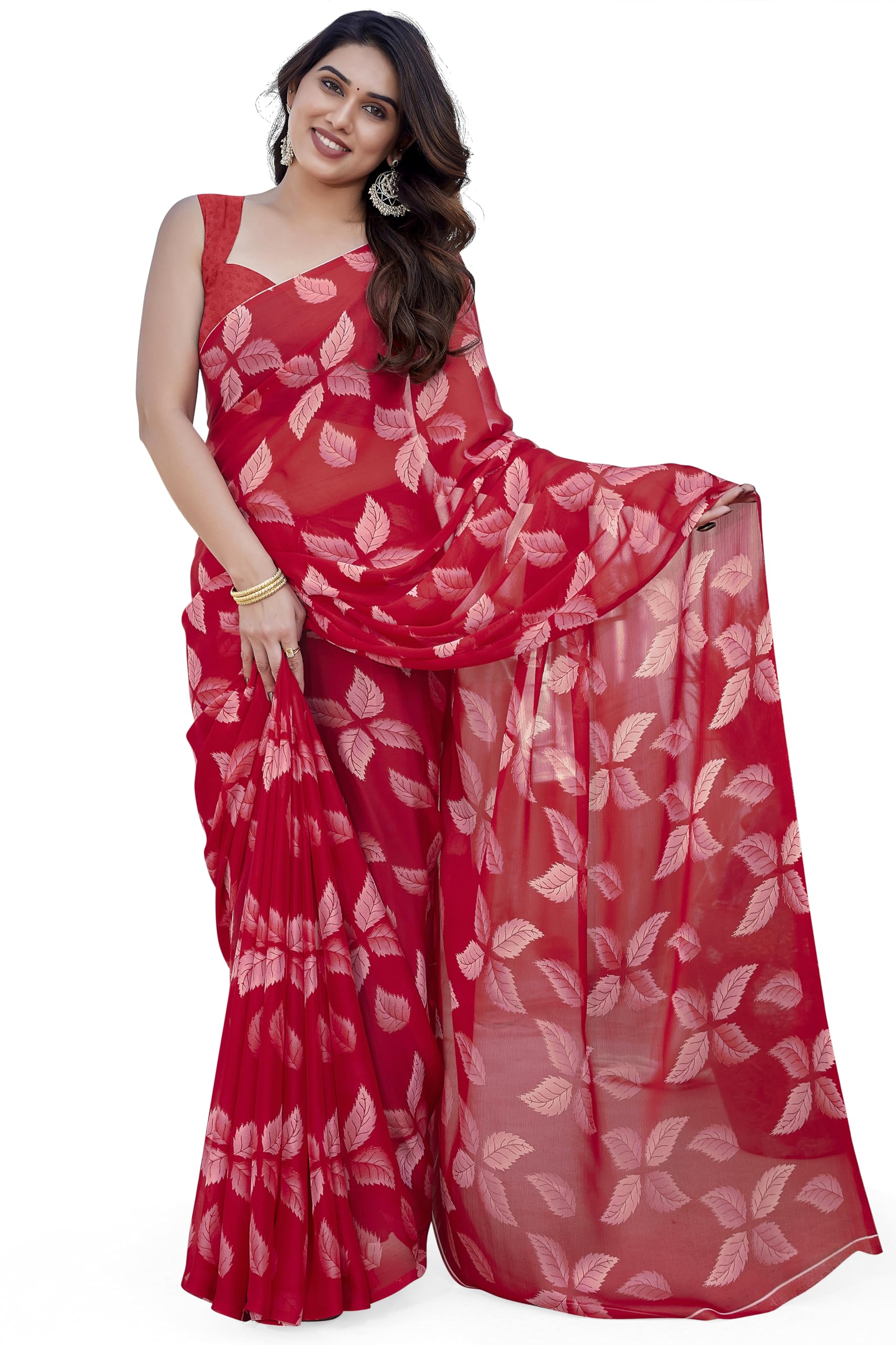 mirchi fashion Women's Chiffon Floral Printed Saree with Blouse Piece-picture-27
