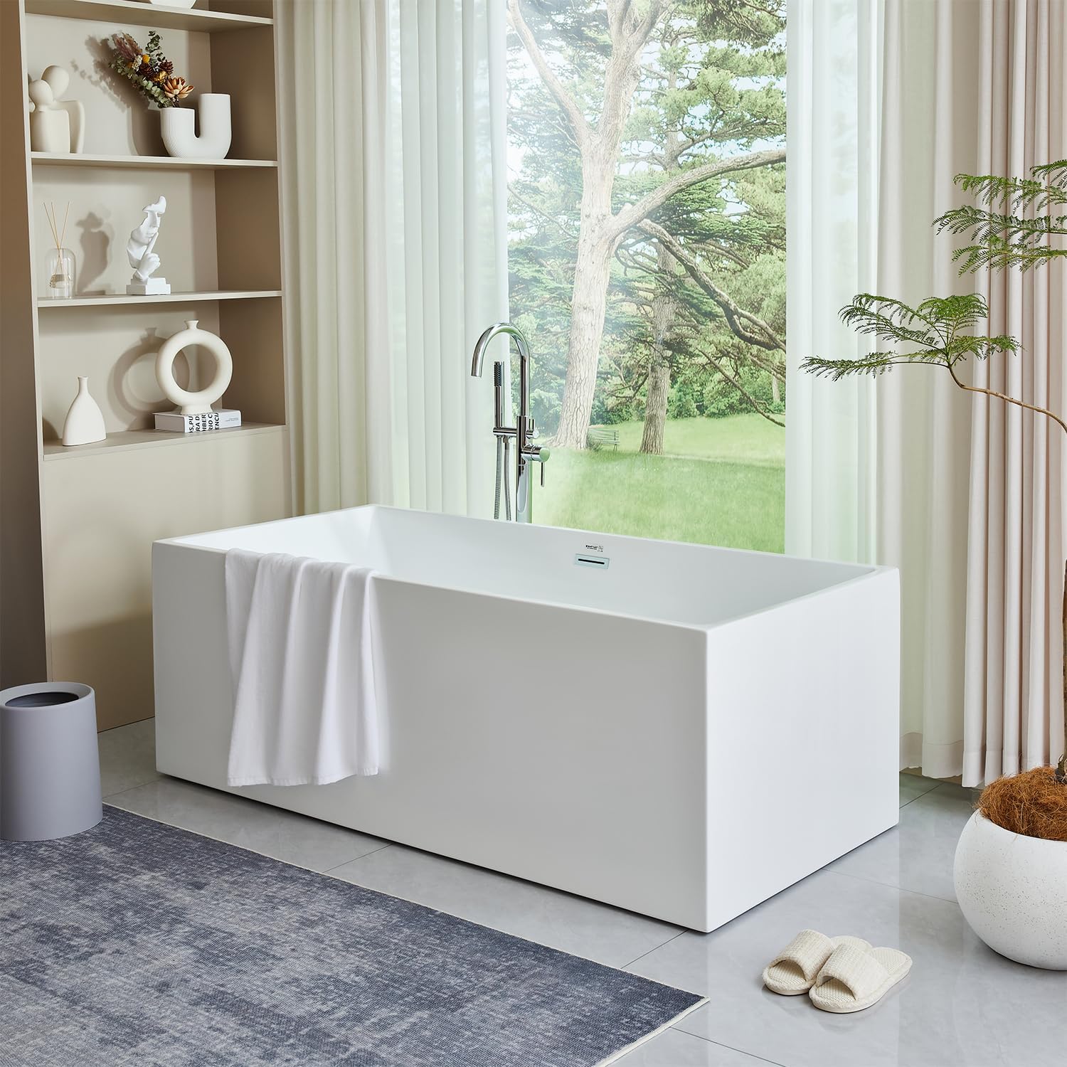 Vanity Art 67 X 32 Inch White Acrylic Freestanding Bathtub | Contemporary Design Soaking Tub with Pop-up Drain Overflow Included, UPC Certified VA6813B-L