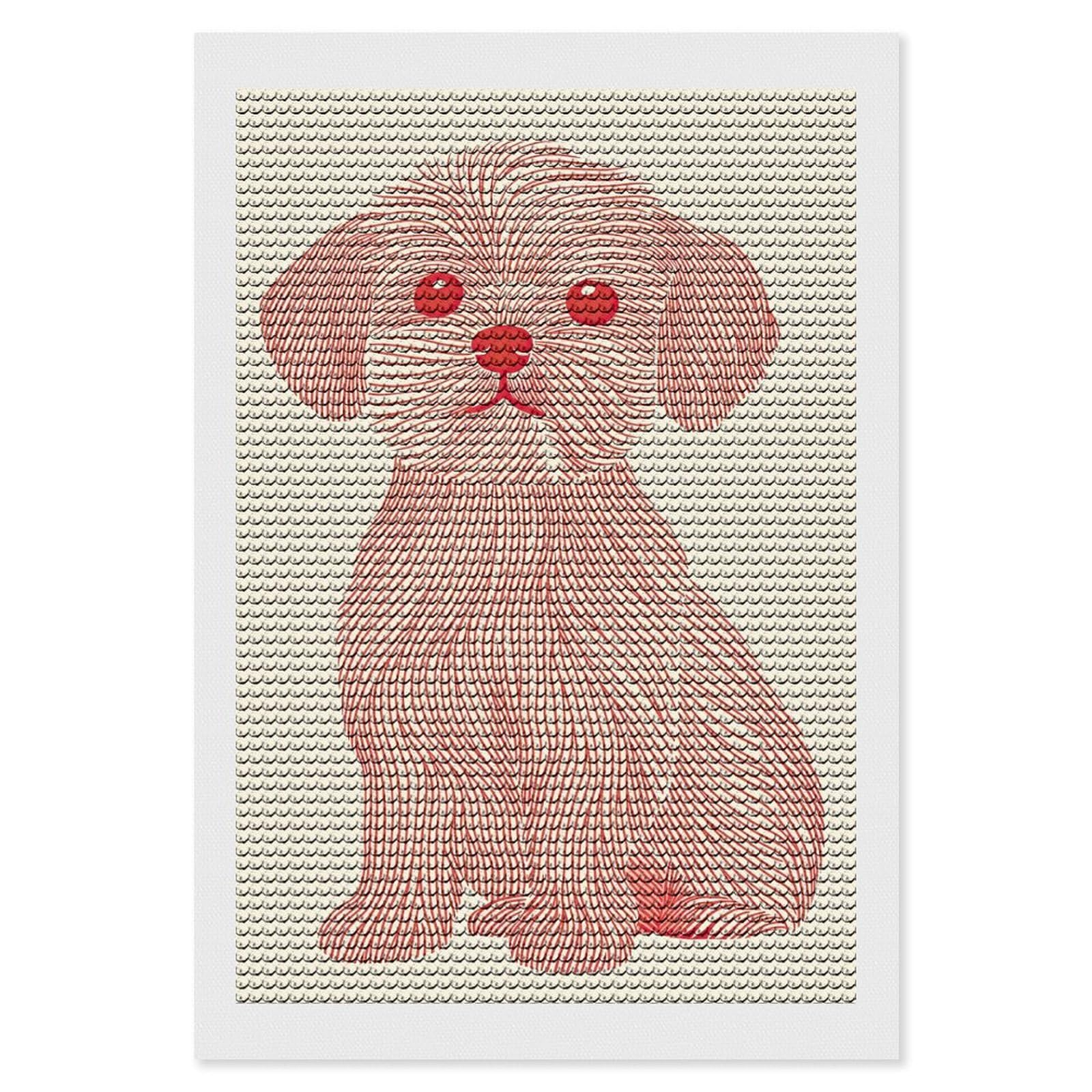 Junmoney Red Line Dog Illustration Diamond Art Kit 8"x12", Neat Printed Canvas, Finish and Display, Relaxing DIY Hobby, Living Room Decor