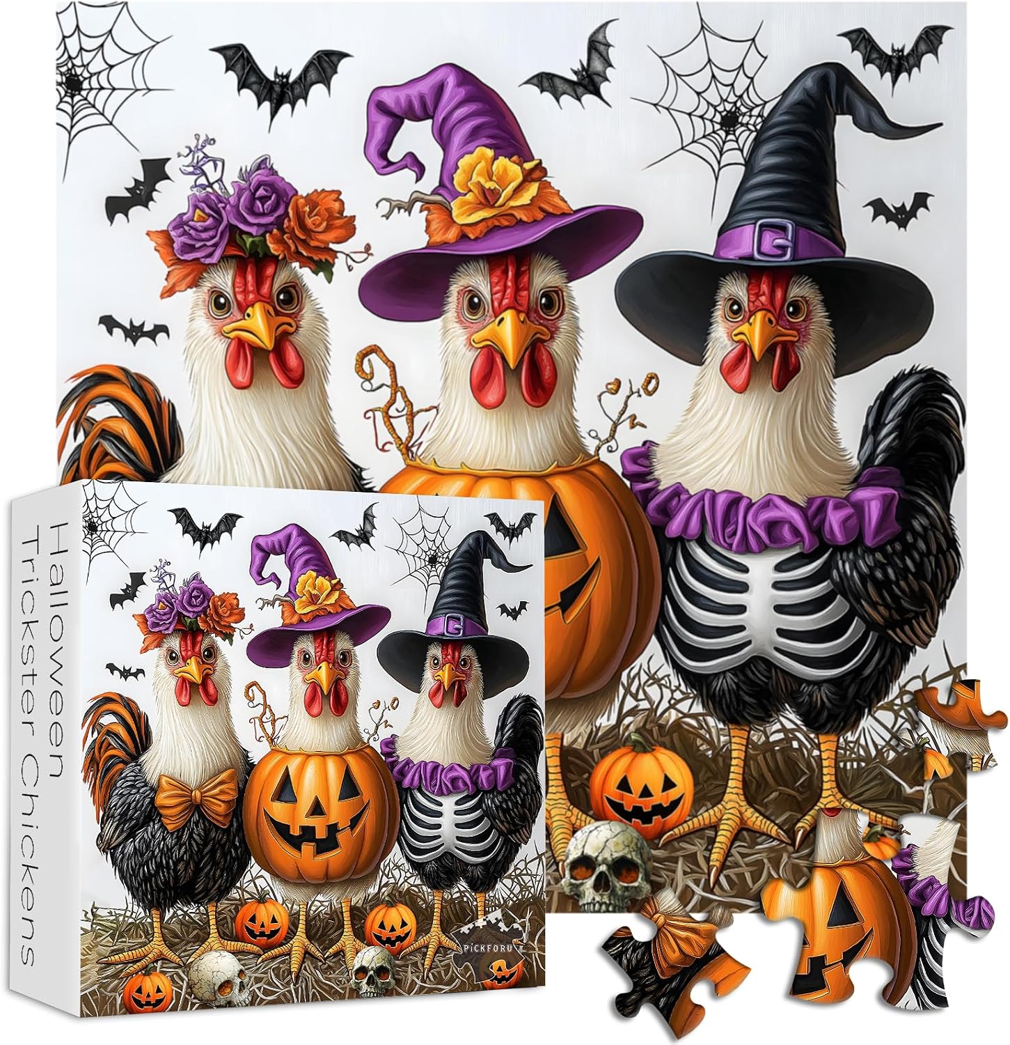Halloween Chicken Puzzles 1000 Pieces, Cute Animal Rooster Jigsaw Puzzle image 2