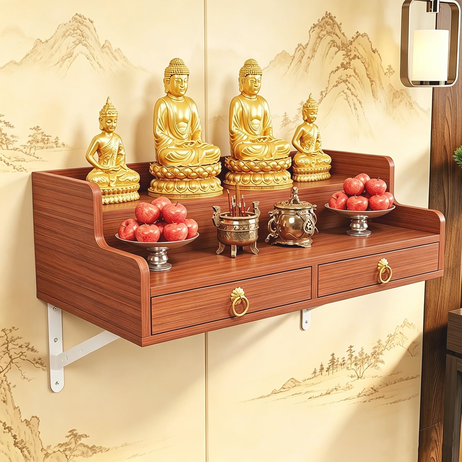 Niche d'autel mural en bois massif noble, table de présentation aux finitions soignées