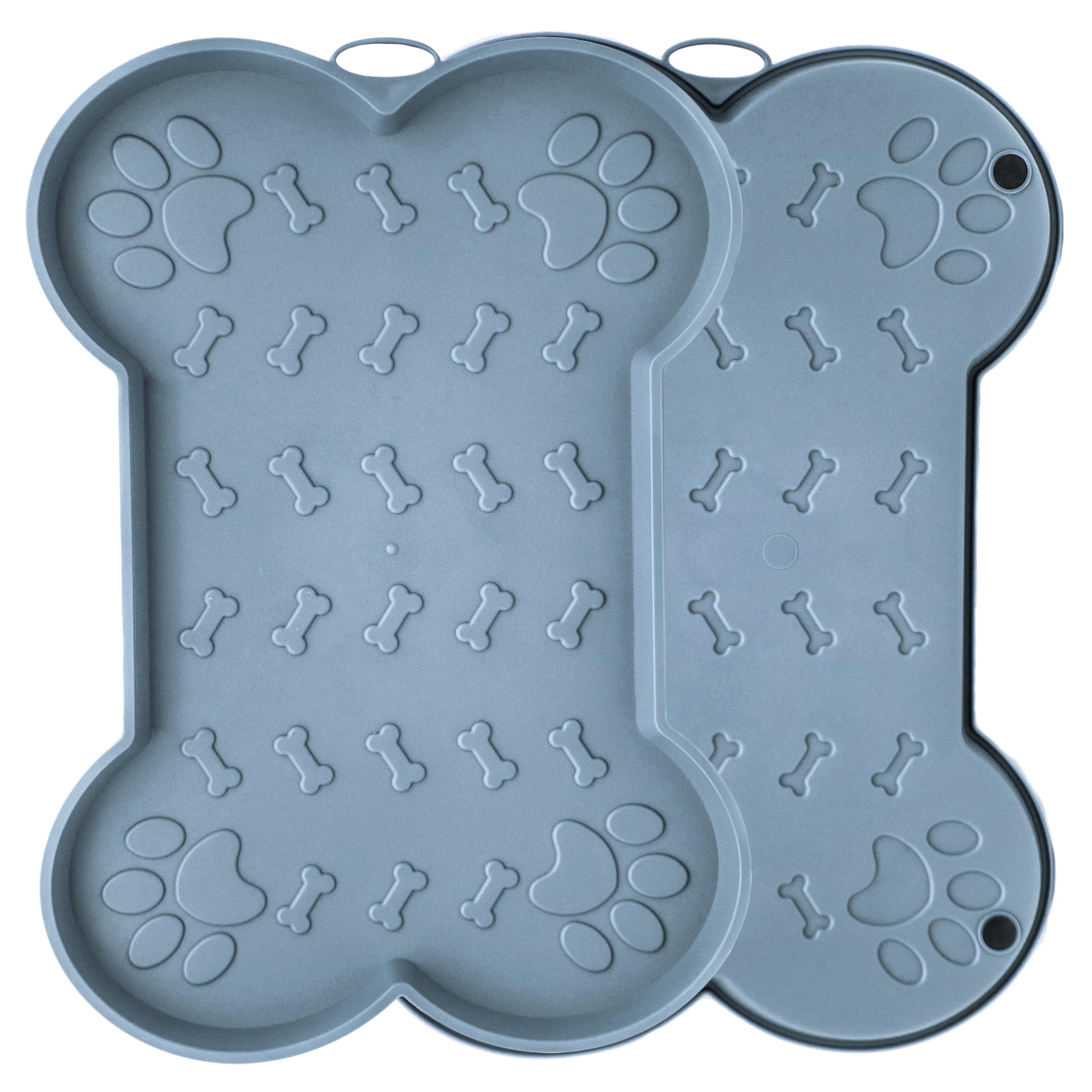 1x 47cm Non-Slip Bone Shape Placement Tray – Dog Bowl Mat for Dry & Wet Food, Waterproof Feeding Mat for Floors with Raised Edges (Blue, Medium)