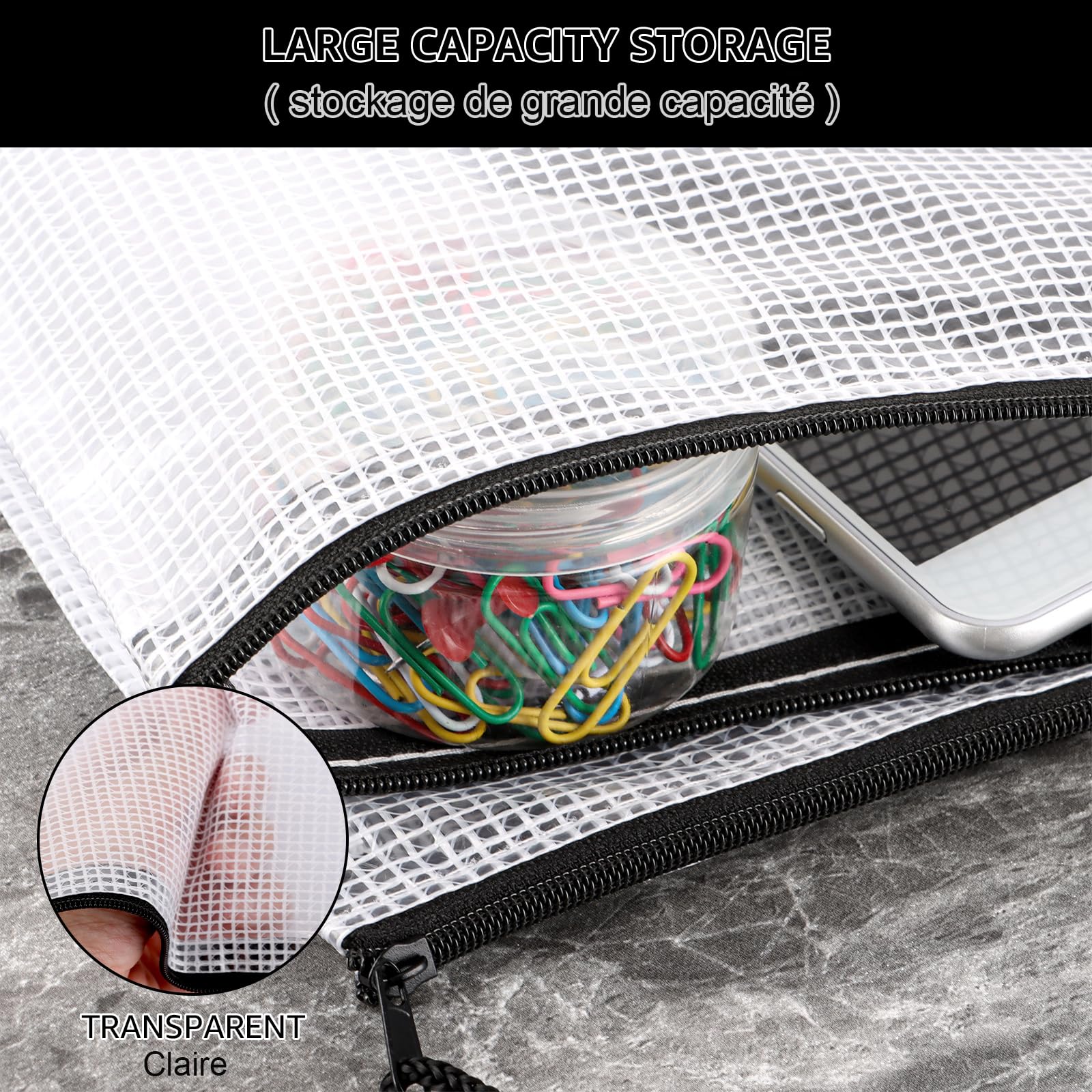 40PCS Pochette Zippée A5 Noire Transparente PVC - Document Zip Mesh Zipper Pouch pour Fichiers, Papier, Documents, Cosmétiques, Devoirs