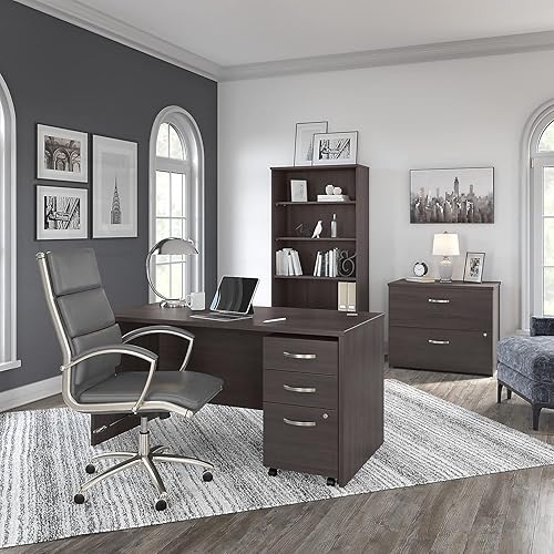 Miniatura 68 de Bush Business Muebles stc013sg Studio C computadora y archivo, 72" x 30," Storm Gray, Madera, Blanco Blanco,Negro Nuez (Black Walnut),Nogal