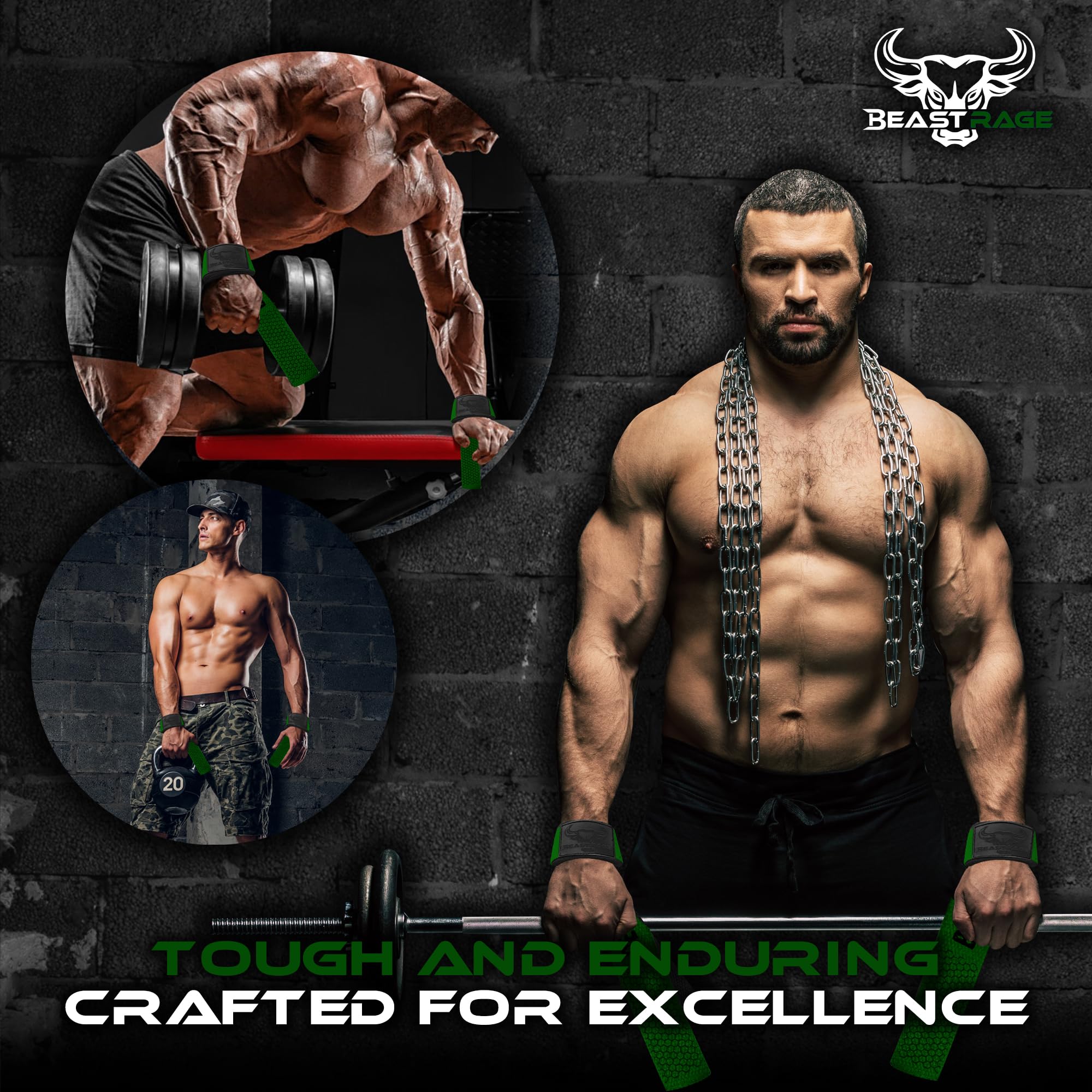 BEAST RAGE Straps Palestra Cinghie per Sollevamento Pesi Imbottite, Supporto per i Polsi, Cinghie per Fitness e Palestra, con Presa Flessibile Gel Fasce Polsi Accessori