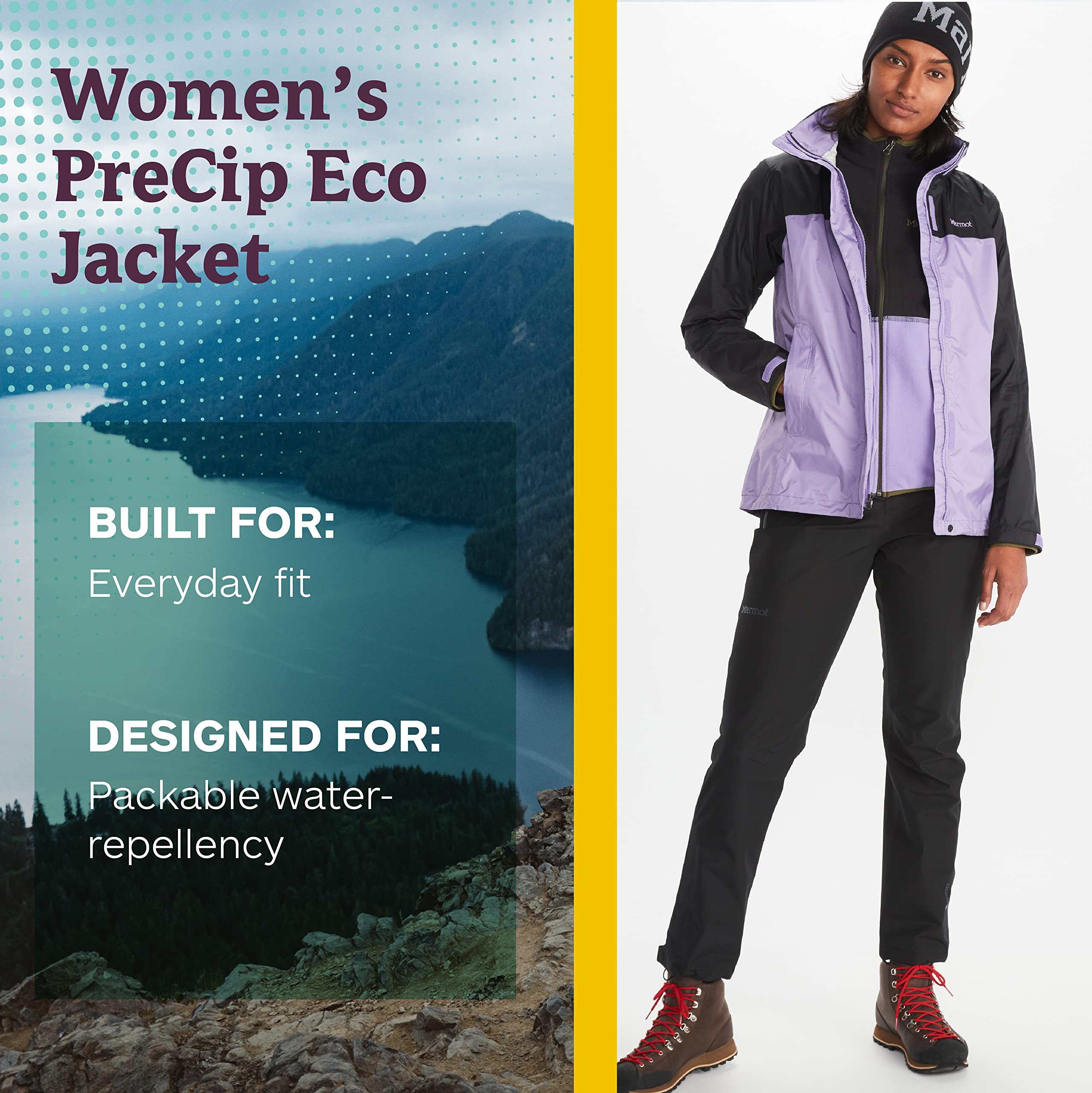Marmot Damska kurtka Wm's PreCip Eco, wodoodporna, lekka kurtka przeciwdeszczowa z kapturem, wiatroszczelna kurtka przeciwdeszczowa, oddychająca wiatrówka, idealna do biegania i wędrówek