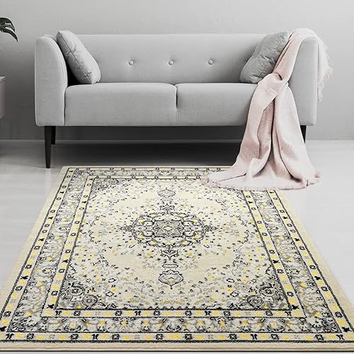 Vista 166 de Antep Rugs - Alfombra oriental de 5 x 7 con medallón tradicional para interior Siesta (beige crema, 5 pies 3 pulgadas x 7 pies)