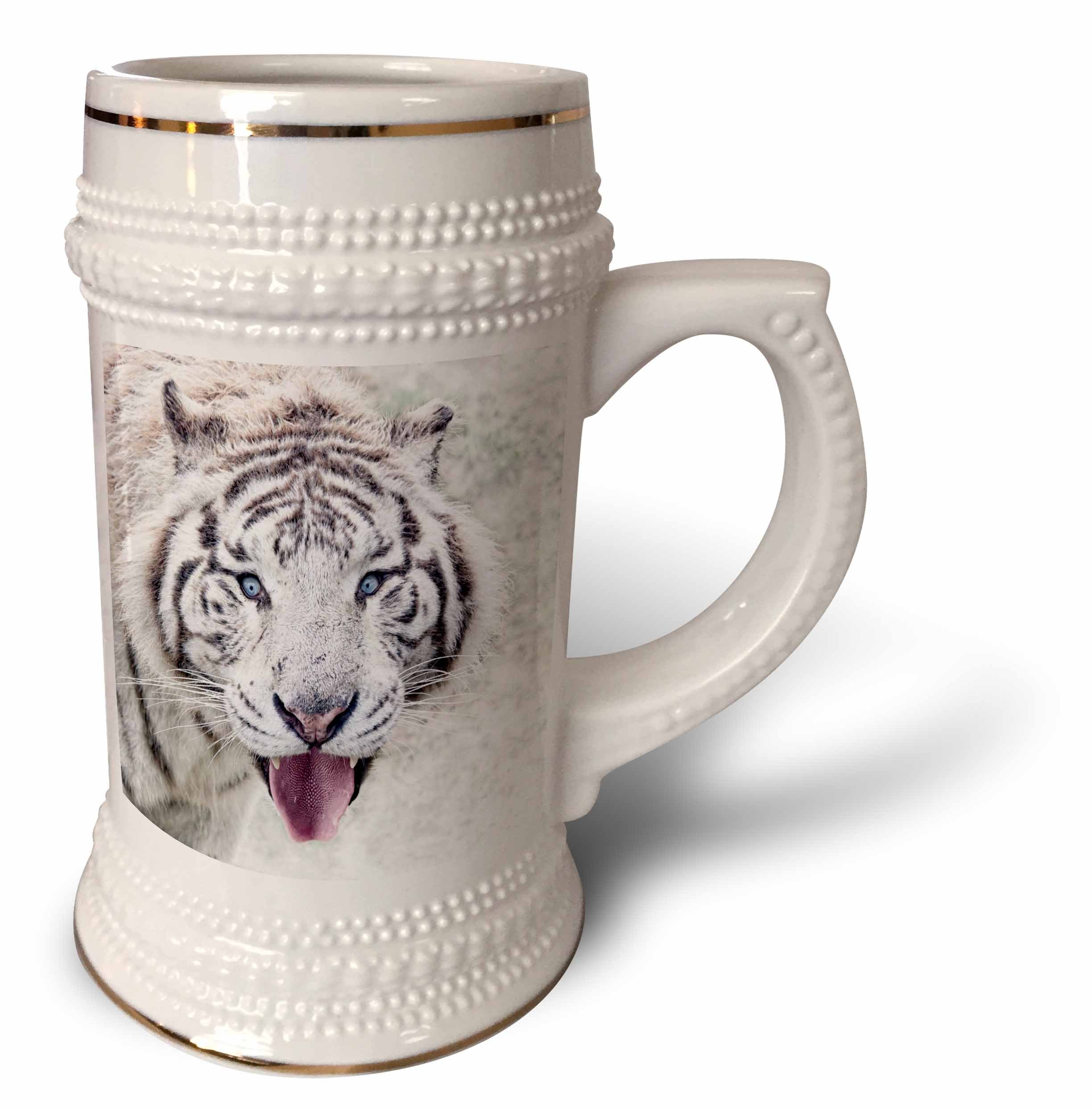 3dRose White Wildlife Tiger - Stein Mug, 18oz , 22oz