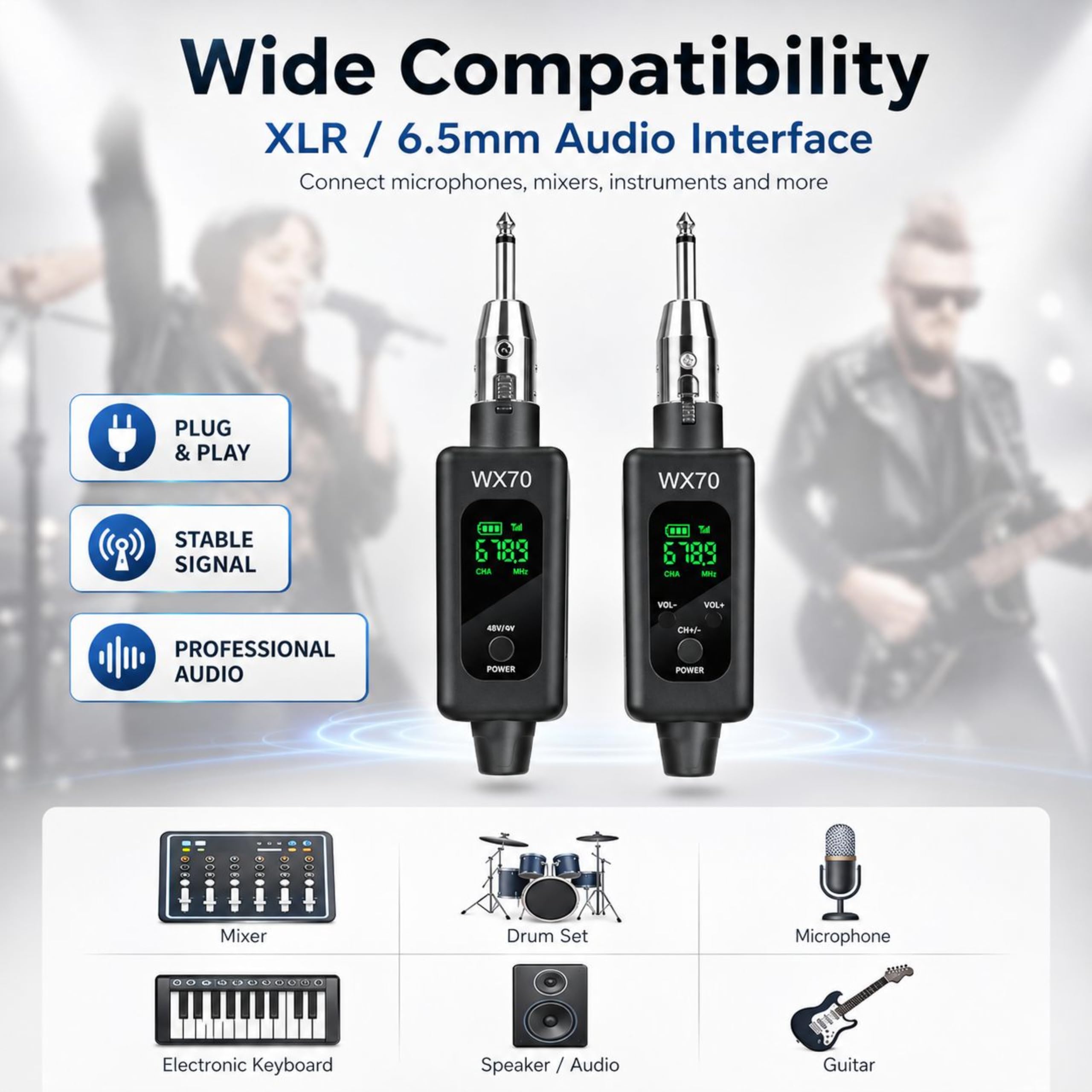 Sistema di microfono senza fili Trasmettitore e ricevitore XLR Wireless 2.4GHz per microfoni dinamici, console di mixaggio, attrezzatura per strumenti musicali (cognome Shuang)