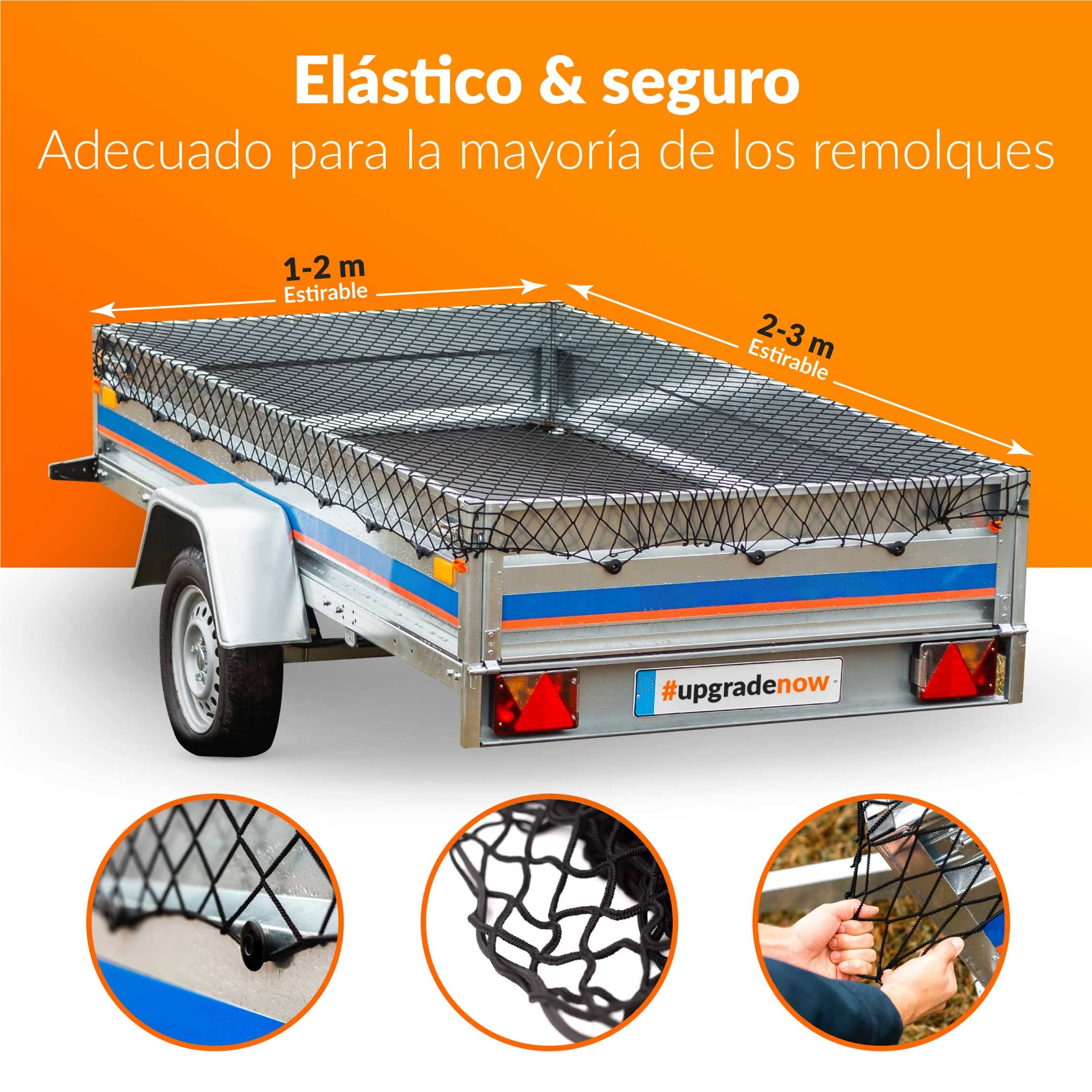 Upgrade4cars Red elástica para Carga Remolque 1-2 x 2-3 Metro | Red de Remolque para tapar la Carga en Goma | Accesorios para Remolques Universal