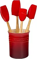 Le Creuset Conjunto de utensílios de silicone da série Craft com pote de grés, 5 peças, cereja