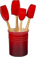 Le Creuset Conjunto de utensílios de silicone da série Craft com pote de grés, 5 peças, cereja
