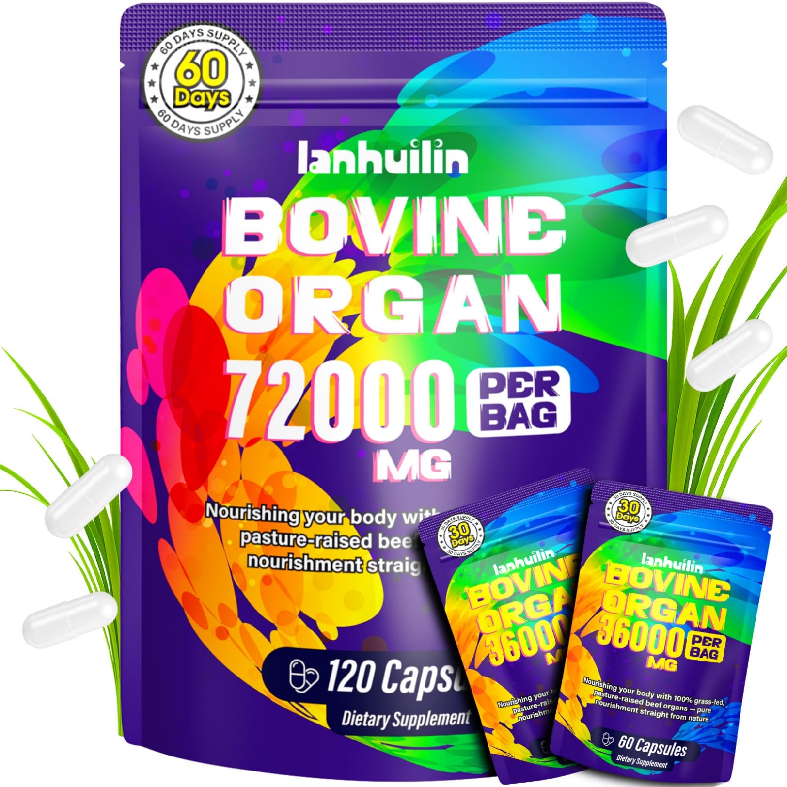 Beef Organ Supplement for Women - 100% Grass Fed Beef Organs with Bovine Liver, Ovary, Uterus, Kidney, Heart & Fallopian Tubes - PMS, Menopause & Energy, Immune & Mood Support, 120 Count Purple 120 Count (Pack of 1)