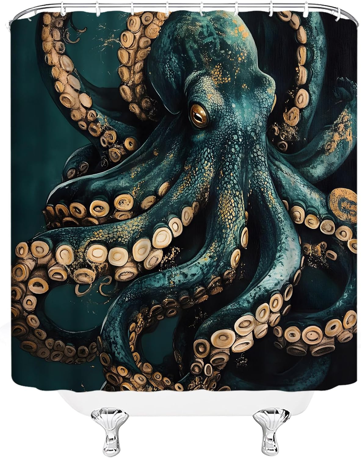 Octopus Shower Curtain Nautical Underwater Ocean Coastal Animals Adventure Wildlife Fabric for Bathroom Decor Bathtub with Hooks(70" WX70 H)