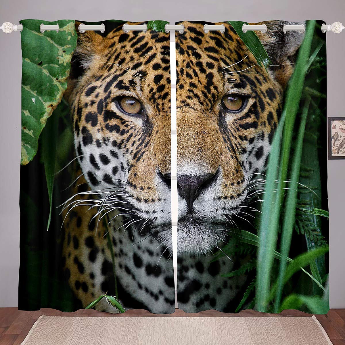 Loussiesd Leopard Window Curtains for Bedroom Living Room Cheetah Print Windows Drapes Wild Animal Theme Curtains Wildlife Pattern Room Decoration,W46*L72