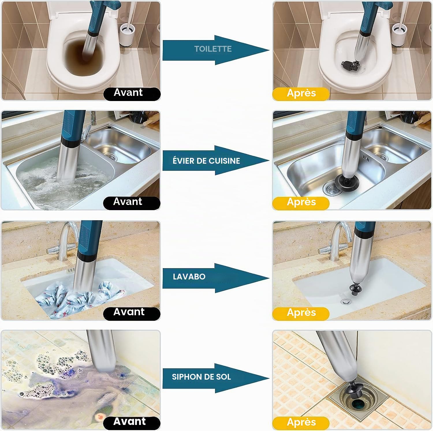 Deboucheur WC,pompe deboucheur wc,Piston de Toilette Déboucheur Evier Haute Pression Déboucheur toilette pour Déboucher les Toilettes/Lavabo/Baignoire/Drain de Sol/evier