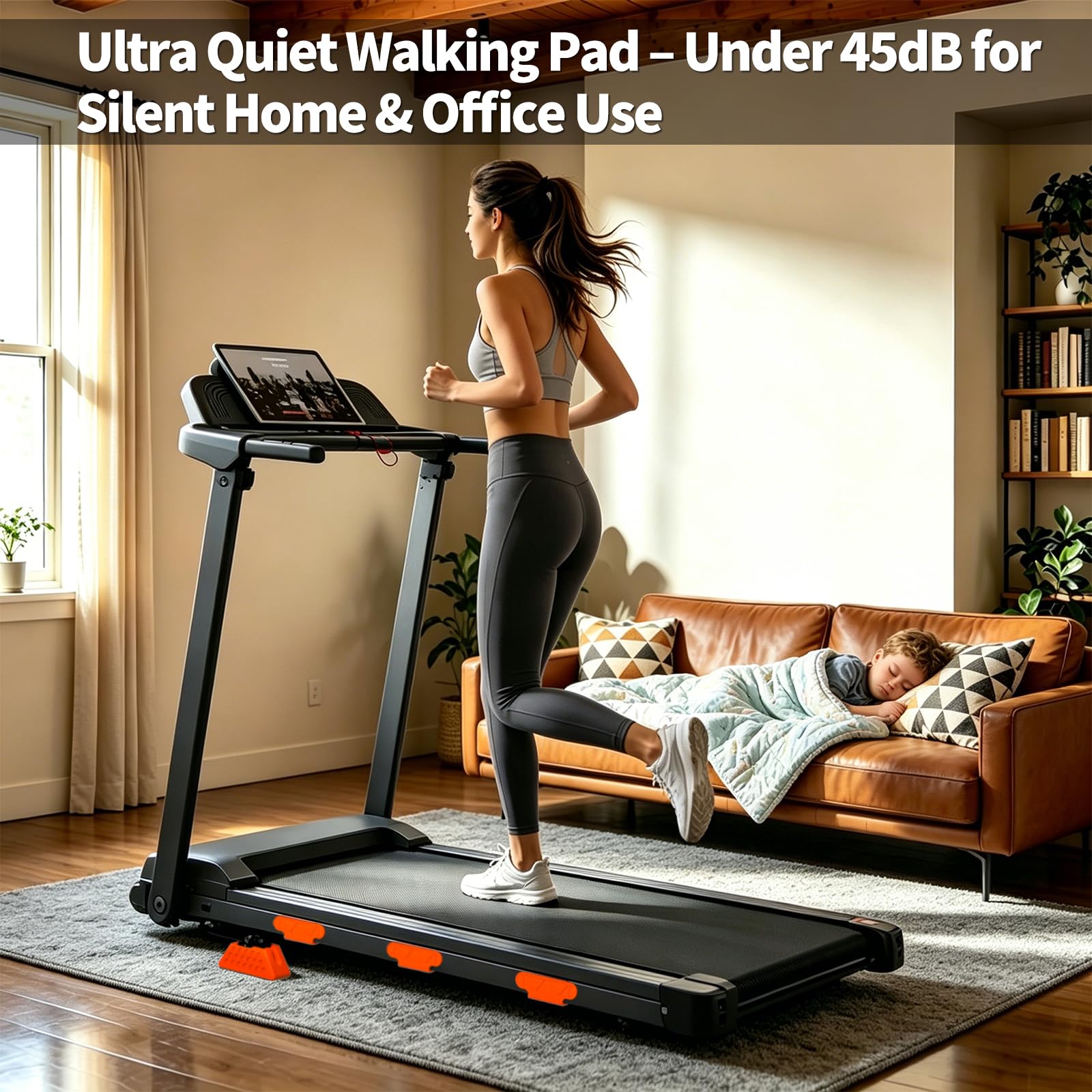 Składana Bieżnia do Domu 12 km/h, Walking Pad Nachyleniem 15%, Silnik 3.0 HP, Wyświetlacz LED, Obciążenie do 159 kg, do Chodzenia, Joggingu i Biegania
