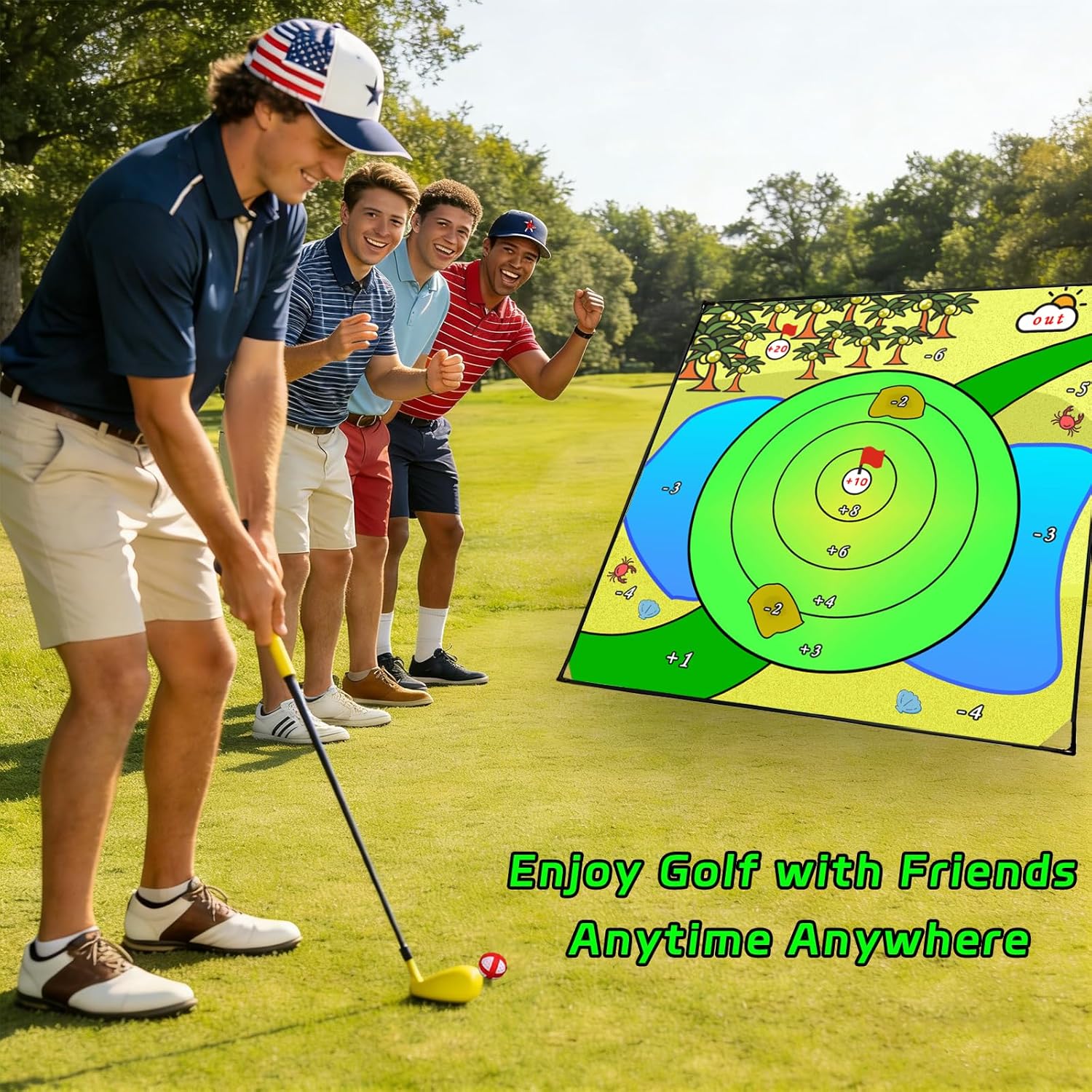 Battle Golf Chipping Game,80”x80” Large Chipping Mat with Club,Play Outdoor Sticky Golf for Adults,Unique Multiplayer Indoor Outdoor Friends Family Yard Target Game