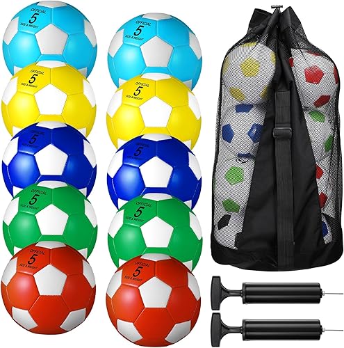 Miniatura 8 de Libima 13 Piezas Pelotas de Fútbol a Granel 10 Piezas Pelota de Fútbol Oficial con 2 Bombas y Bolsa de Transporte Entrenamiento Interior y Exterior