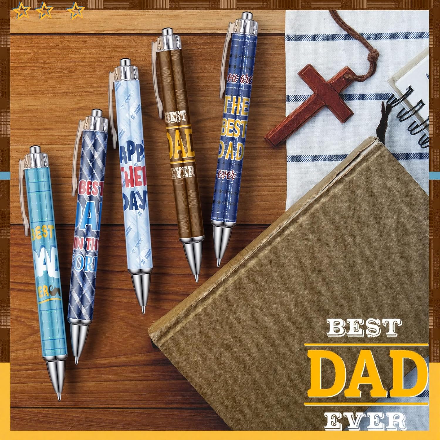 Sayglossy 100 Pcs Father's Days Ballpoints Gifts bulk Happy Father's Day Ballpoints Black Ink Retractable Pens for Men Dad Theme Party Supplies Church Gifts