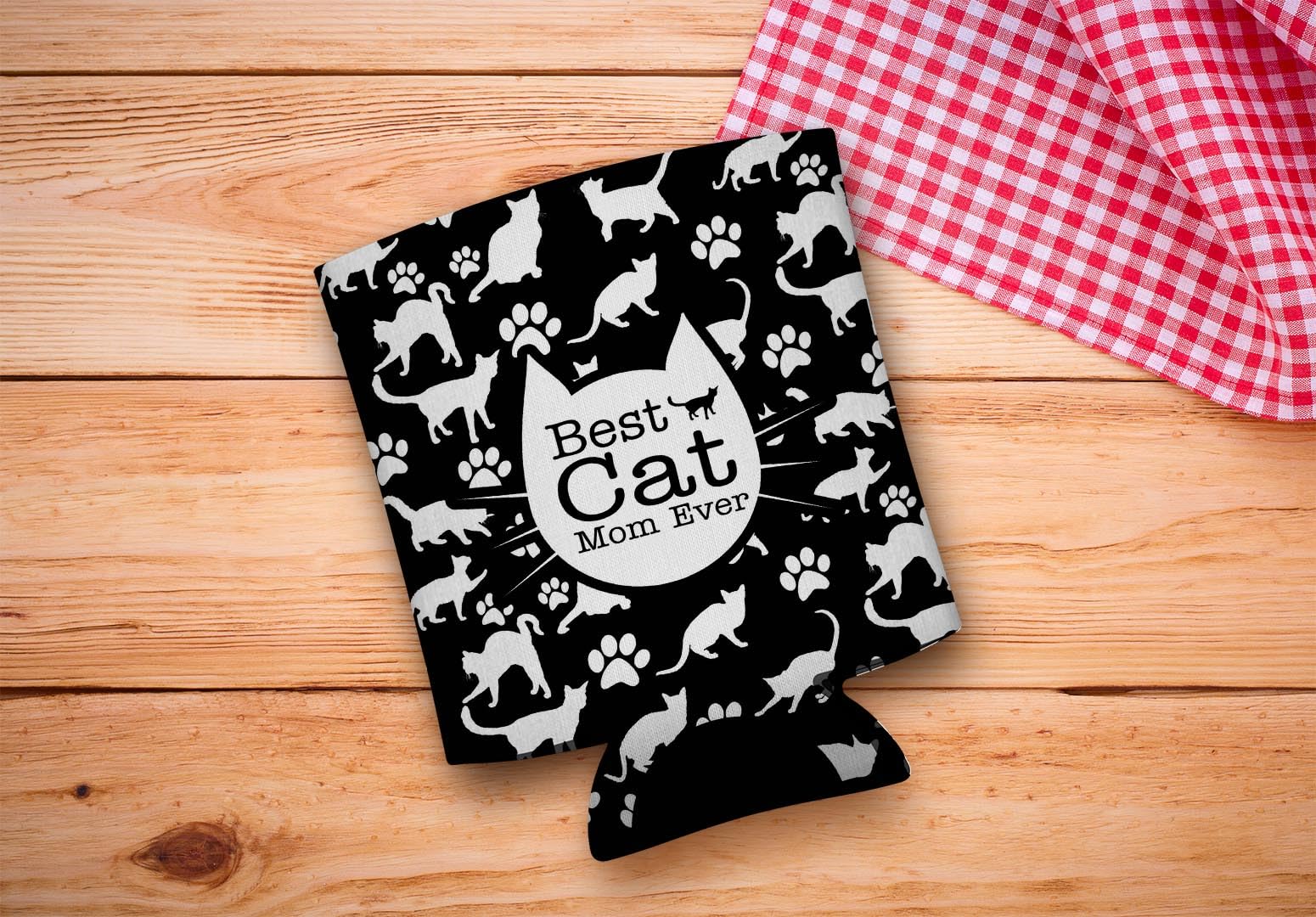 ThisWear Funny Cat Gifts 2 Pack Can Coolie Drink Coolers with 12 oz Capacity, Black