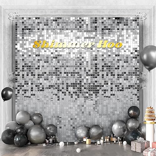 Paneles de fondo de pared plateados brillantes, decoración de pared para cumpleaños, aniversario, boda, compromiso (plata, 6 x 4 pies)