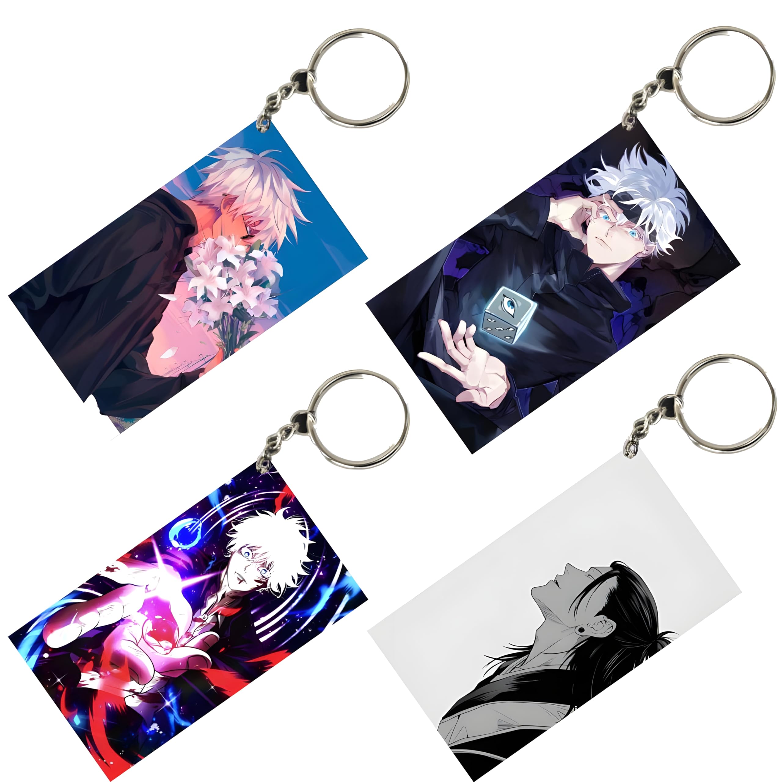 INDIACRAFT Premium (Pack of 4) Jujutsu Kaisen Anime Douable Sided Printed Keychain For Bike, Scooty, Car, Acrylic Keyholder