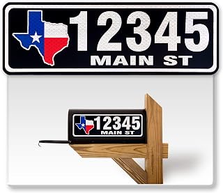 Curb-N-Sign®, Super Reflective Horizontal Custom Address for Outside, Made in USA Customized House Number Stickers (Texas State Black)