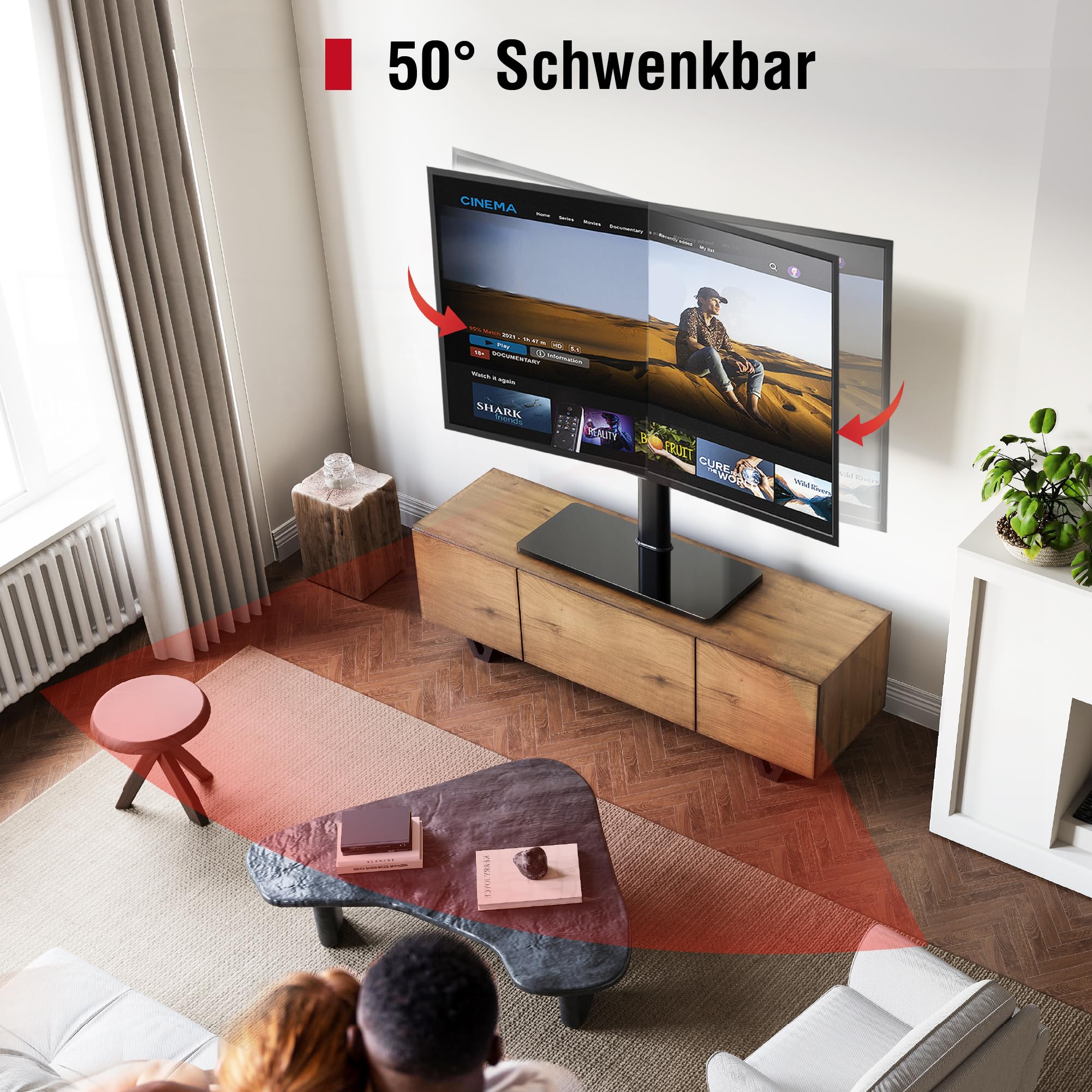 AOKCOS TV Standfuss TV Ständer Höhe 1130mm für 43-75 85 Zoll Fernseher, Neigbar Schwenkbar Höhenverstellbar Fernsehständer, Universal TV Standfüße Standfuss Max VESA 600x400mm 50KG (Schwarz)